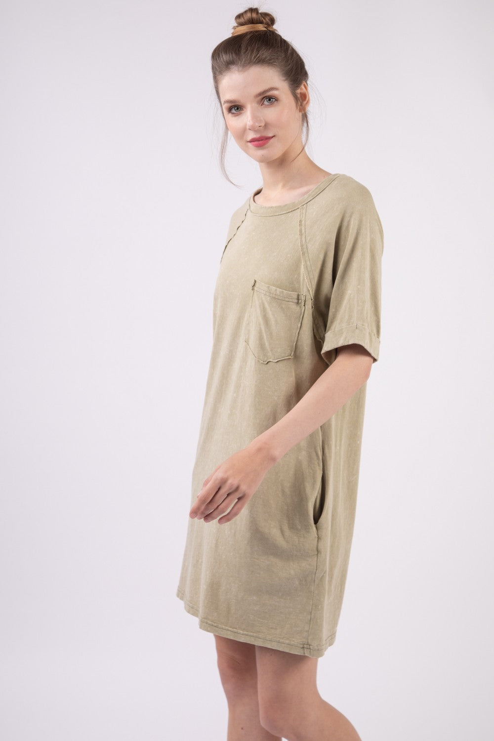VERY J Washed Round Neck Mini Tee Dress VERY J Washed Round Neck Mini Tee Dress - TopFashionHQ