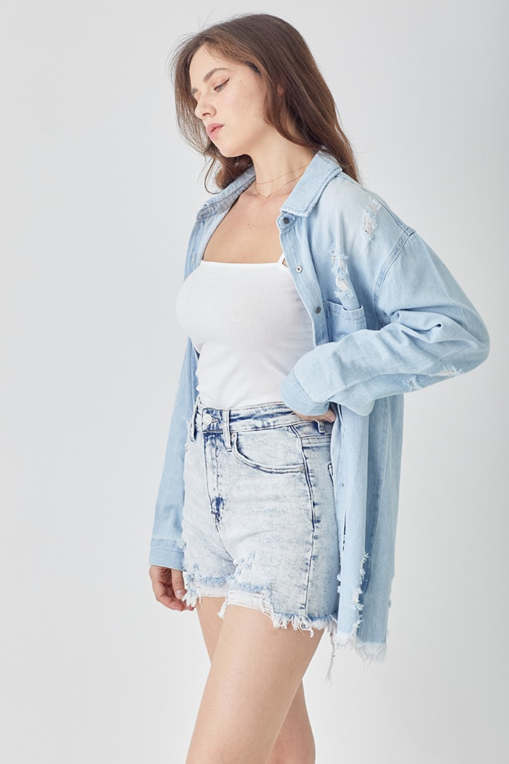 RISEN Raw Hem Distressed High Rise Denim Shorts RISEN Raw Hem Distressed High Rise Denim Shorts - TopFashionHQ