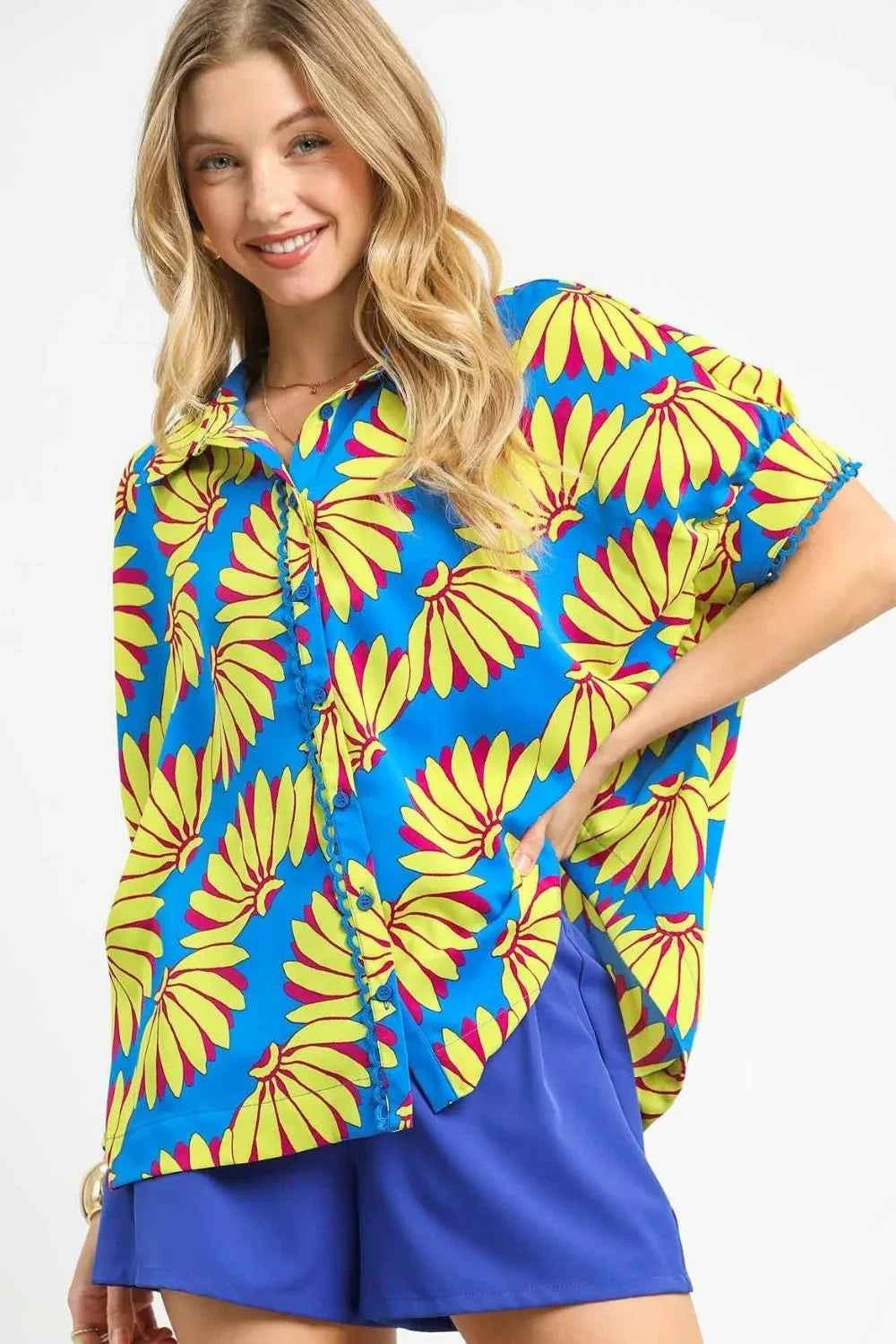 Umgee Printed Button-Up Relaxed Shirt Umgee Printed Button-Up Relaxed Shirt