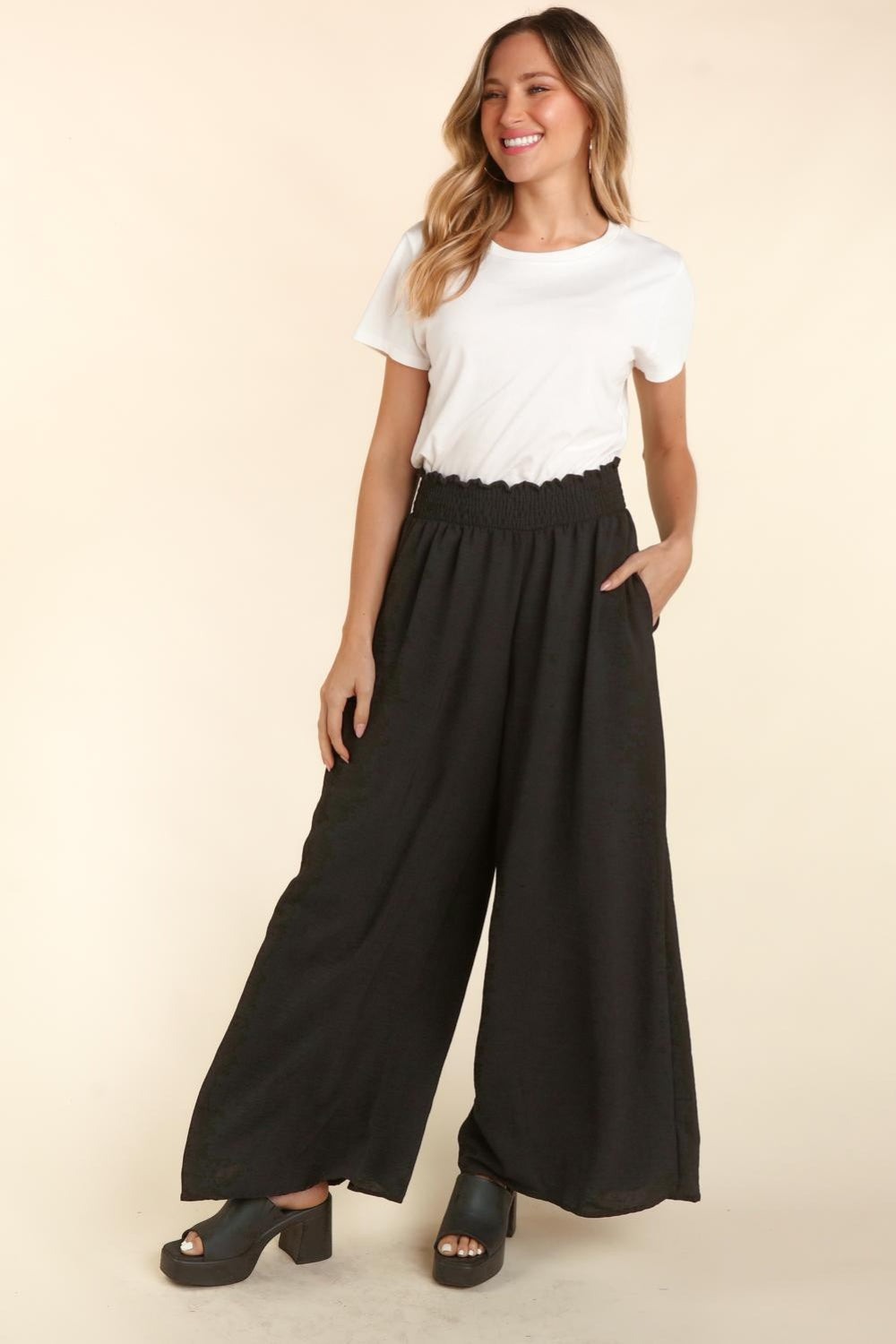 Haptics Elastic Waist Wide Leg Pants with Pockets Haptics Elastic Waist Wide Leg Pants with Pockets