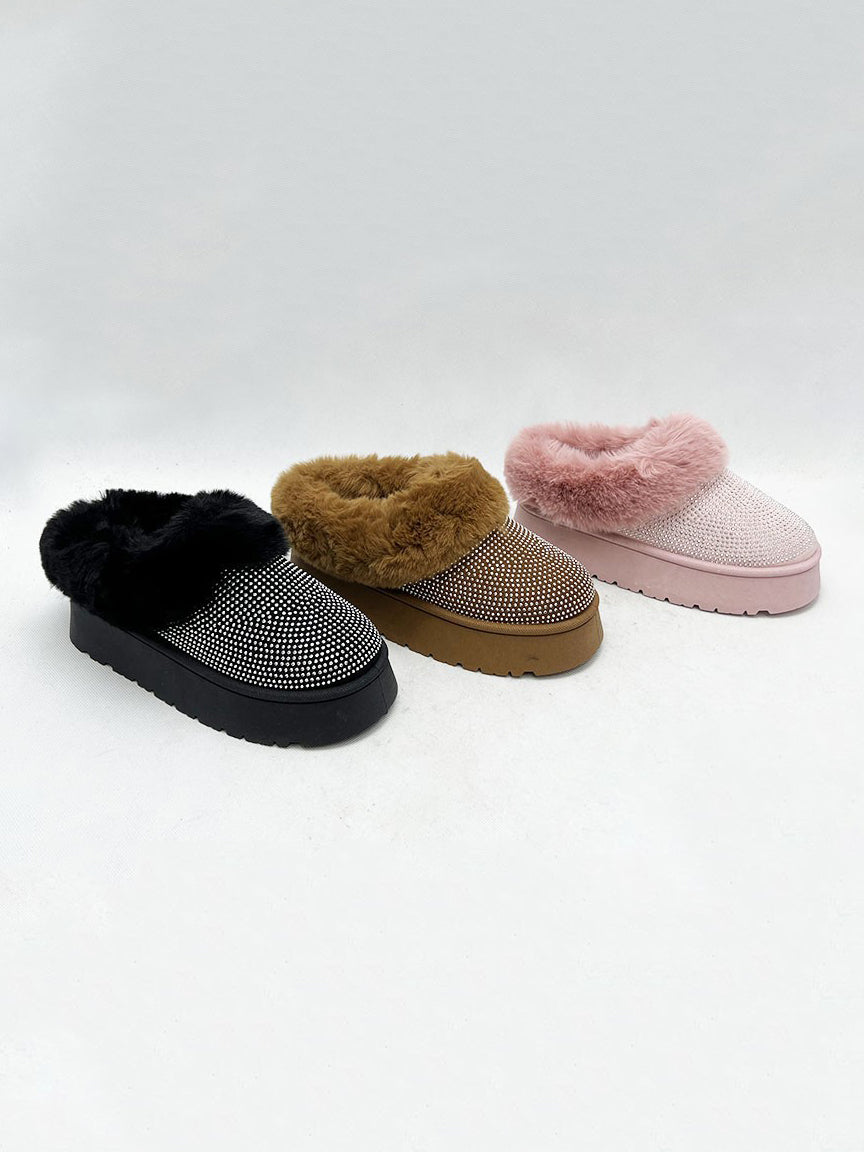 WILD DIVA Embellished Faux Fur Platform Booties WILD DIVA Embellished Faux Fur Platform Booties - TopFashionHQ