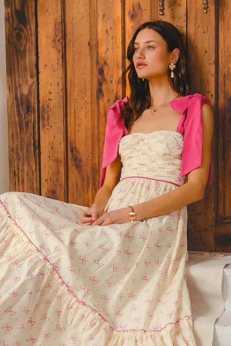 SO ME Ribbon Flowy Maxi Dress with Contrast Trim SO ME Ribbon Flowy Maxi Dress with Contrast Trim