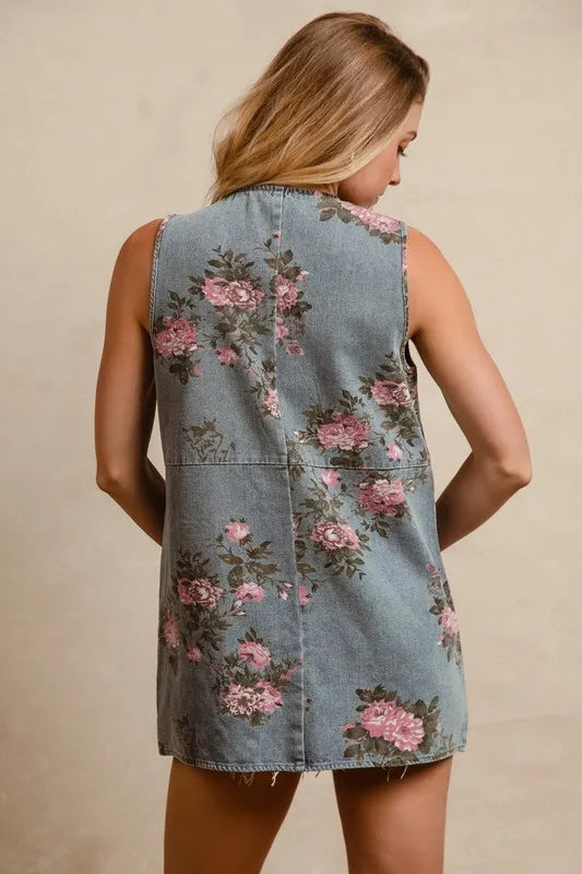BiBi Floral Print Washed Denim Long Rider Vest f9241fac-1845-4c23-ac4f-54230d16d294-Max-Origin