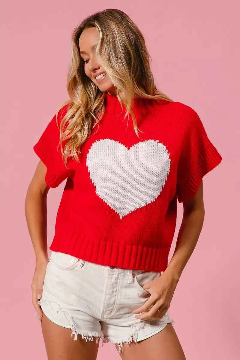 BiBi Rib Banded Heart Pattern Valentines Sweater BiBi Rib Banded Heart Pattern Valentines Sweater