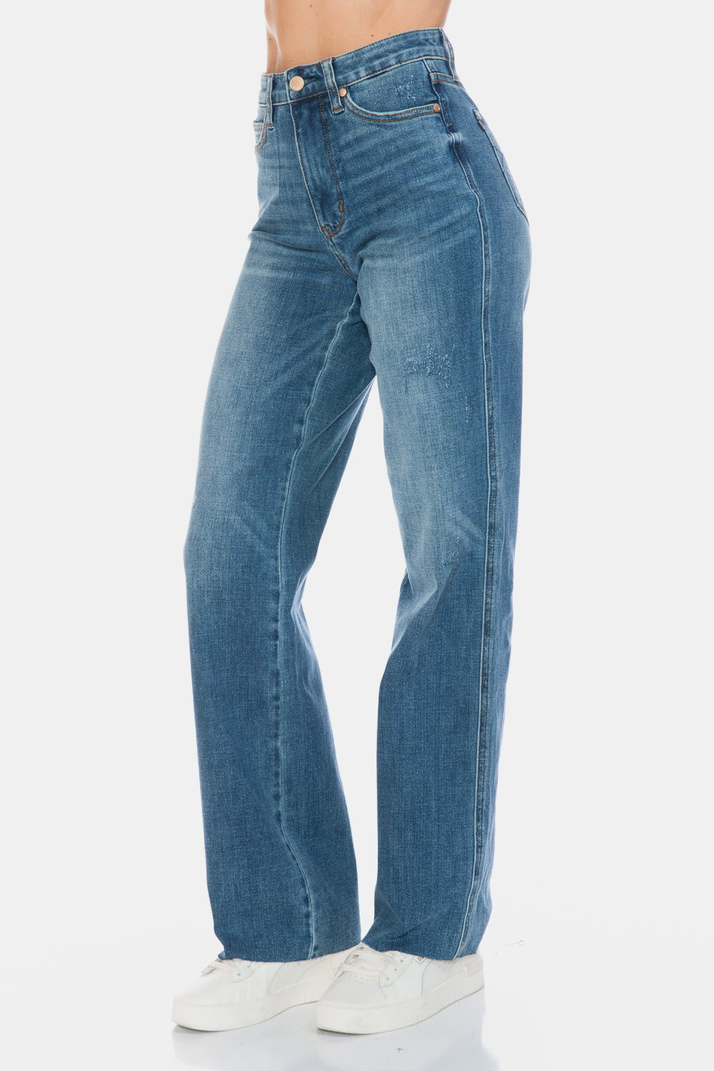 Judy Blue Full Size Tummy Control Cut Raw Hem Straight Jeans Judy Blue Full Size Tummy Control Cut Raw Hem Straight Jeans - TopFashionHQ