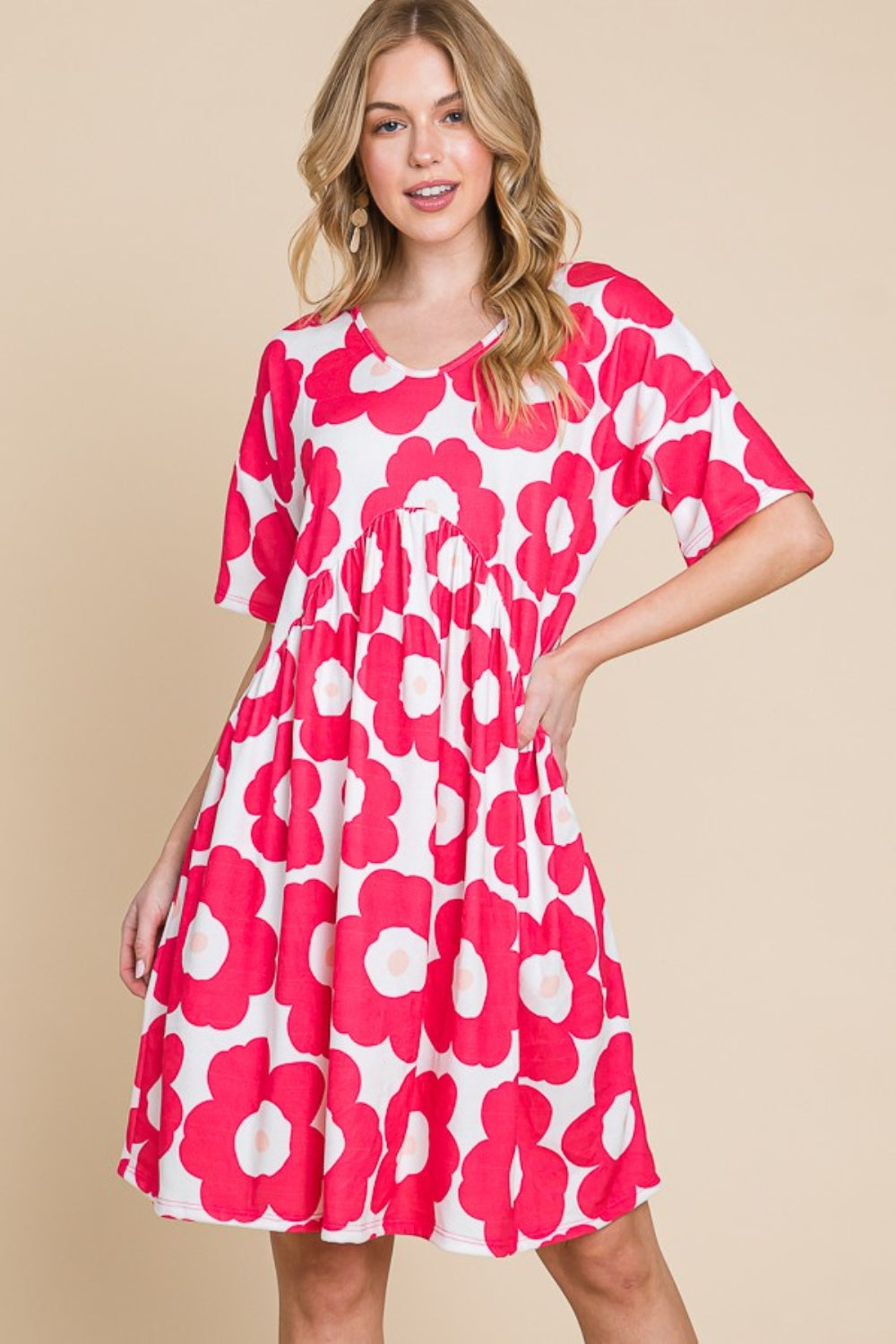 BOMBOM Flower Print Ruched Dress BOMBOM Flower Print Ruched Dress - TopFashionHQ
