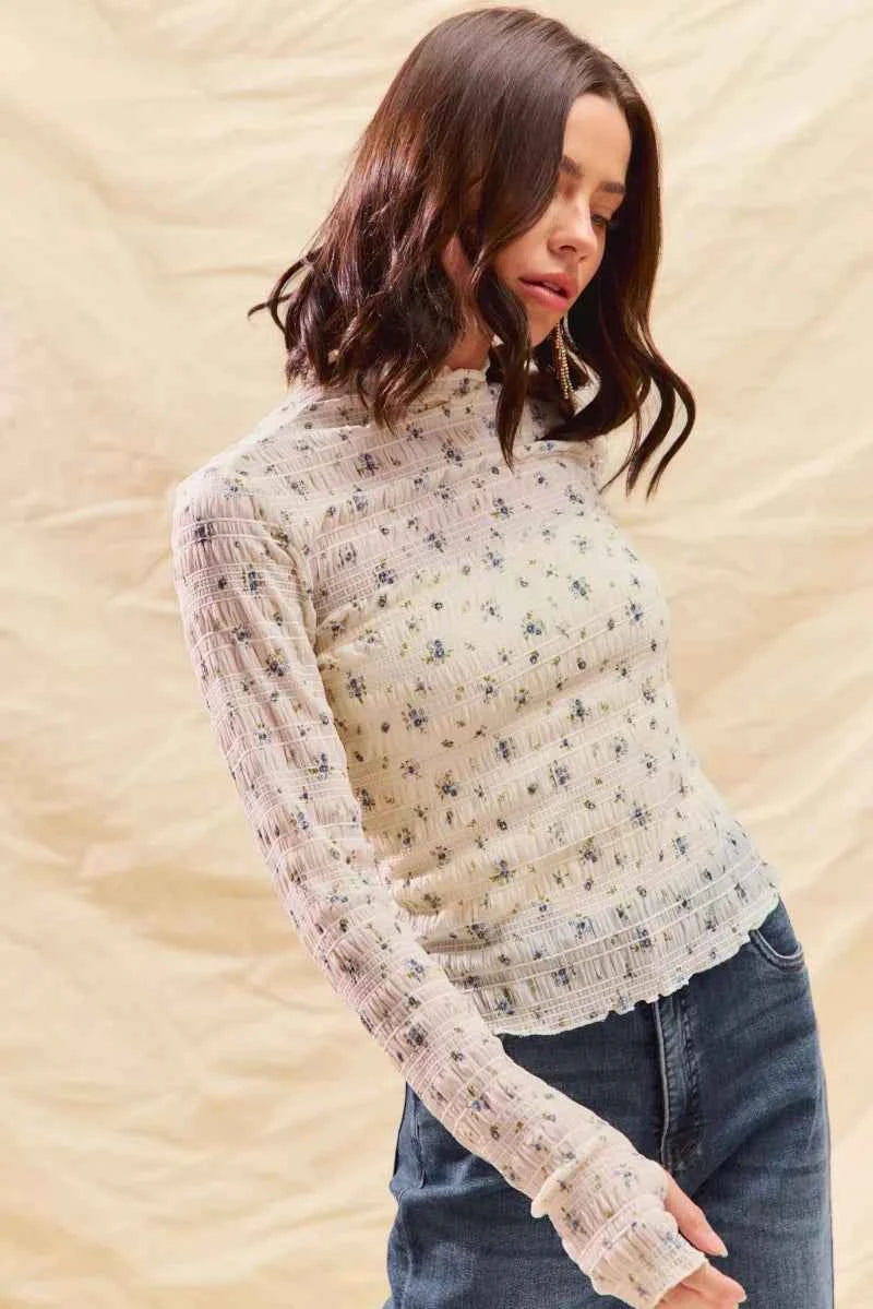 SO ME Floral Print Textured Long Sleeve Knit Top SO ME Floral Print Textured Long Sleeve Knit Top
