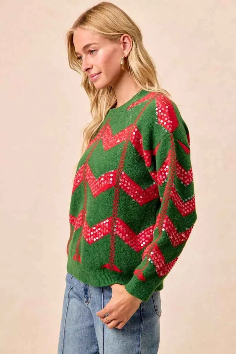 BiBi Christmas Theme Chevron Sequins Detail Sweater BiBi Christmas Theme Chevron Sequins Detail Sweater