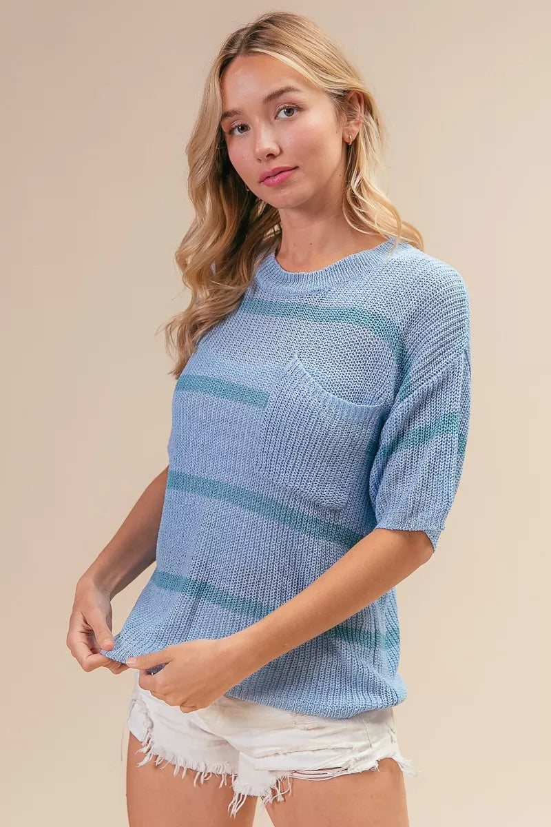 BiBi Patch Pocket Striped Lightweight Sweater Top f99d8f8e-43b4-4b66-8702-19e6f9b47633-Max-Origin