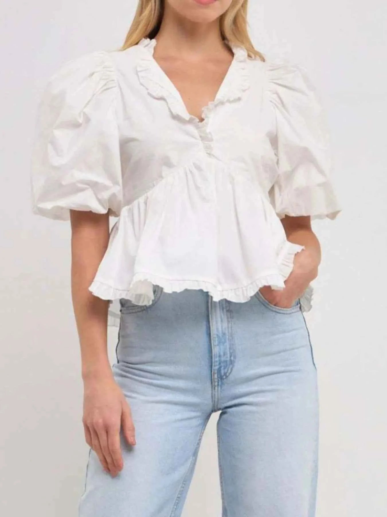 Puff Sleeve Peplum Blouse Puff Sleeve Peplum Blouse