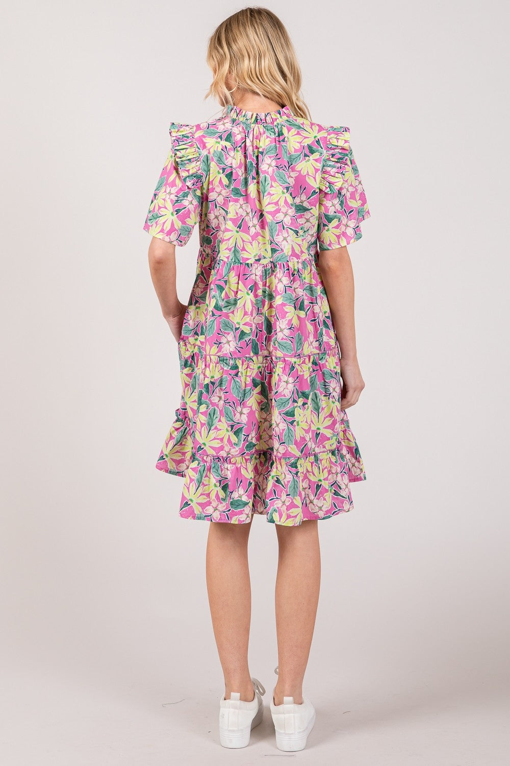 SAGE + FIG Floral Ruffle Short Sleeve Dress SAGE + FIG Floral Ruffle Short Sleeve Dress - TopFashionHQ