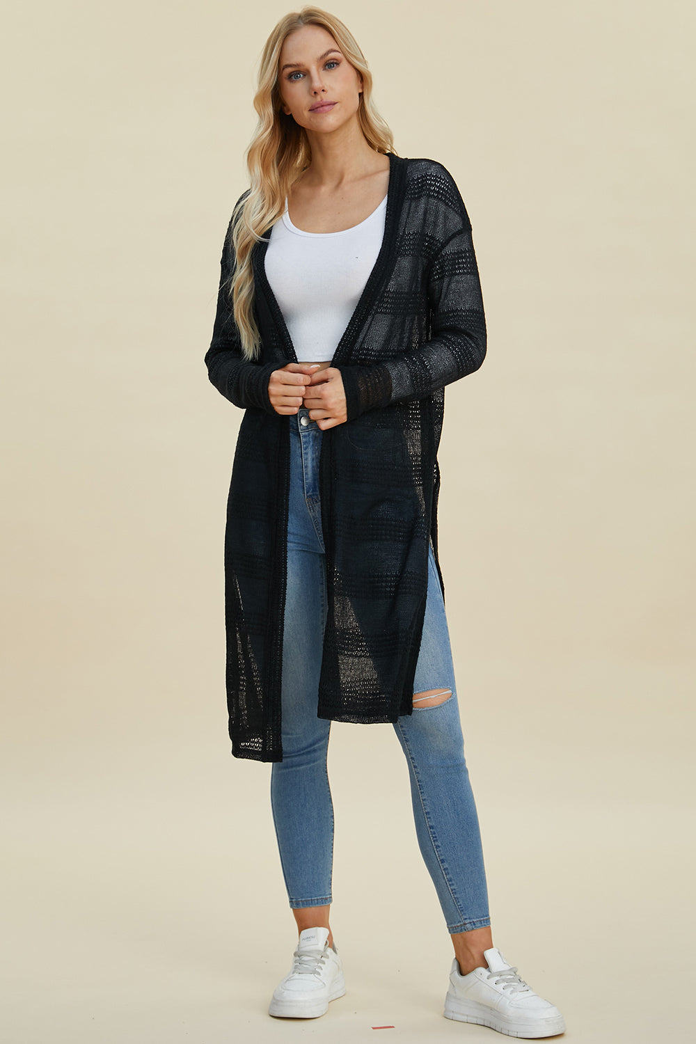 Double Take Full Size Open Front Longline Cardigan Double Take Full Size Open Front Longline Cardigan