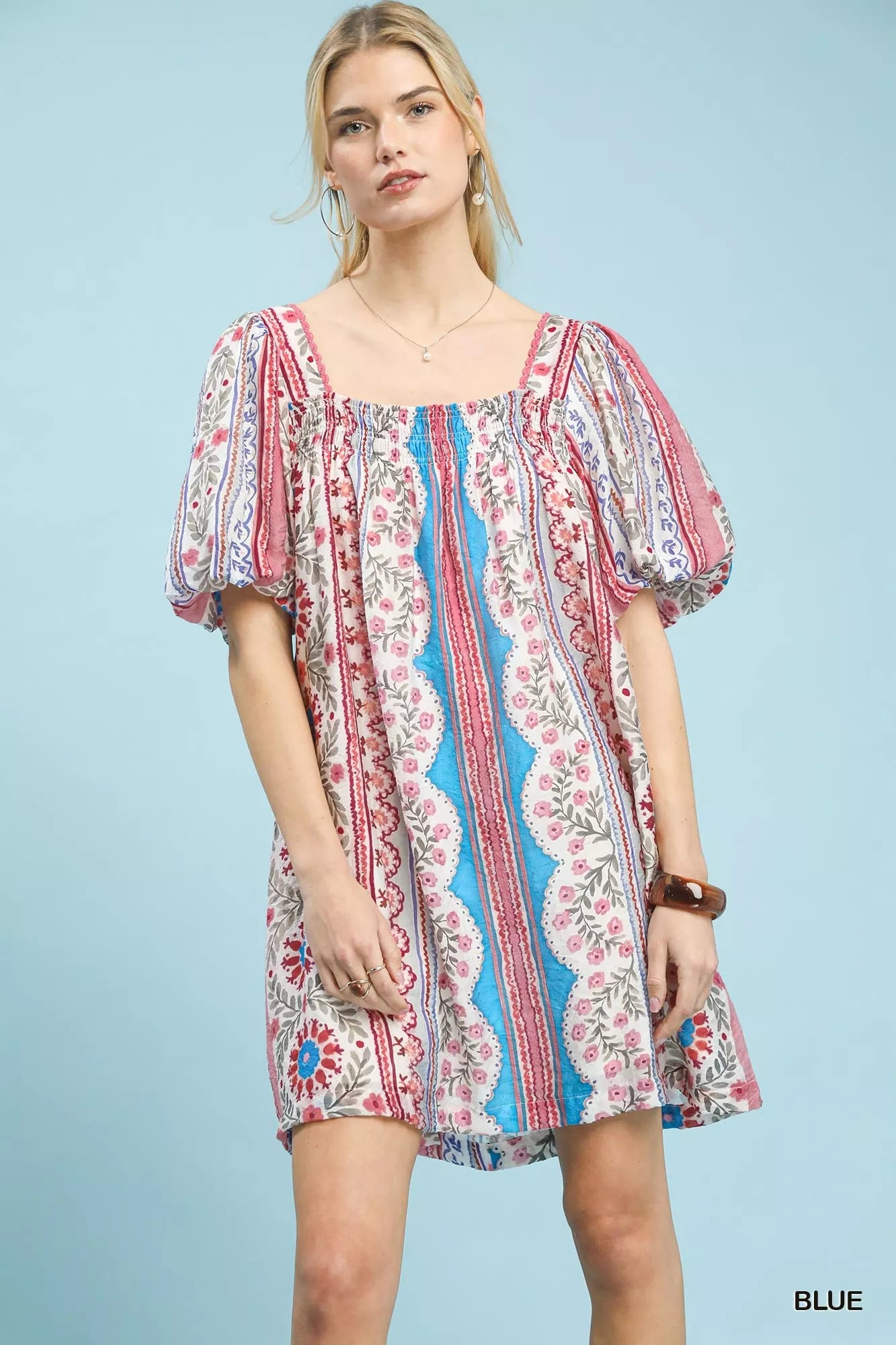 Umgee Mixed Print Puff Sleeve Mini Dress f9e672a6-4e6c-40a1-9580-38ce12088e85-Max-Origin