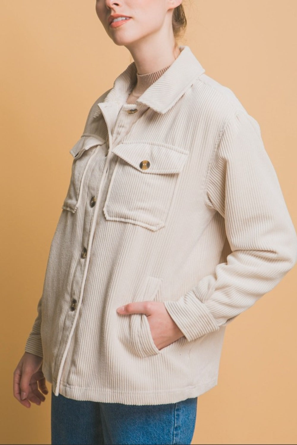Love Tree Corduroy Button Up Jacket with Sherpa Inside Love Tree Corduroy Button Up Jacket with Sherpa Inside