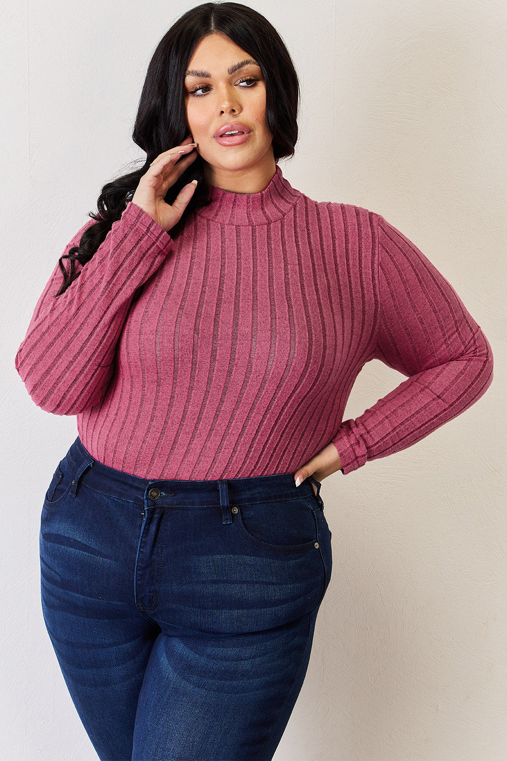 Basic Bae Full Size Ribbed Mock Neck Long Sleeve T-Shirt Basic Bae Full Size Ribbed Mock Neck Long Sleeve T-Shirt - TopFashionHQ