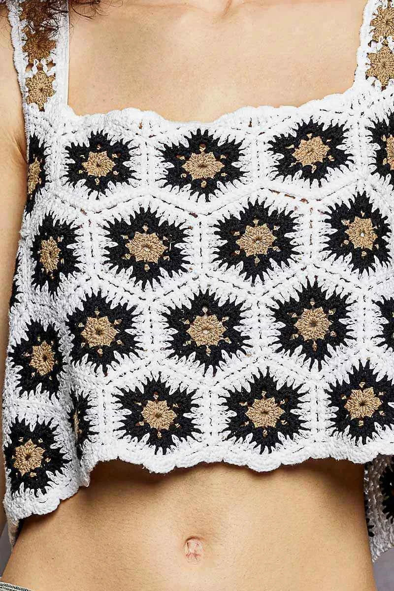 POL Handmade Crochet Floral Square Neck Cropped Cami POL Handmade Crochet Floral Square Neck Cropped Cami