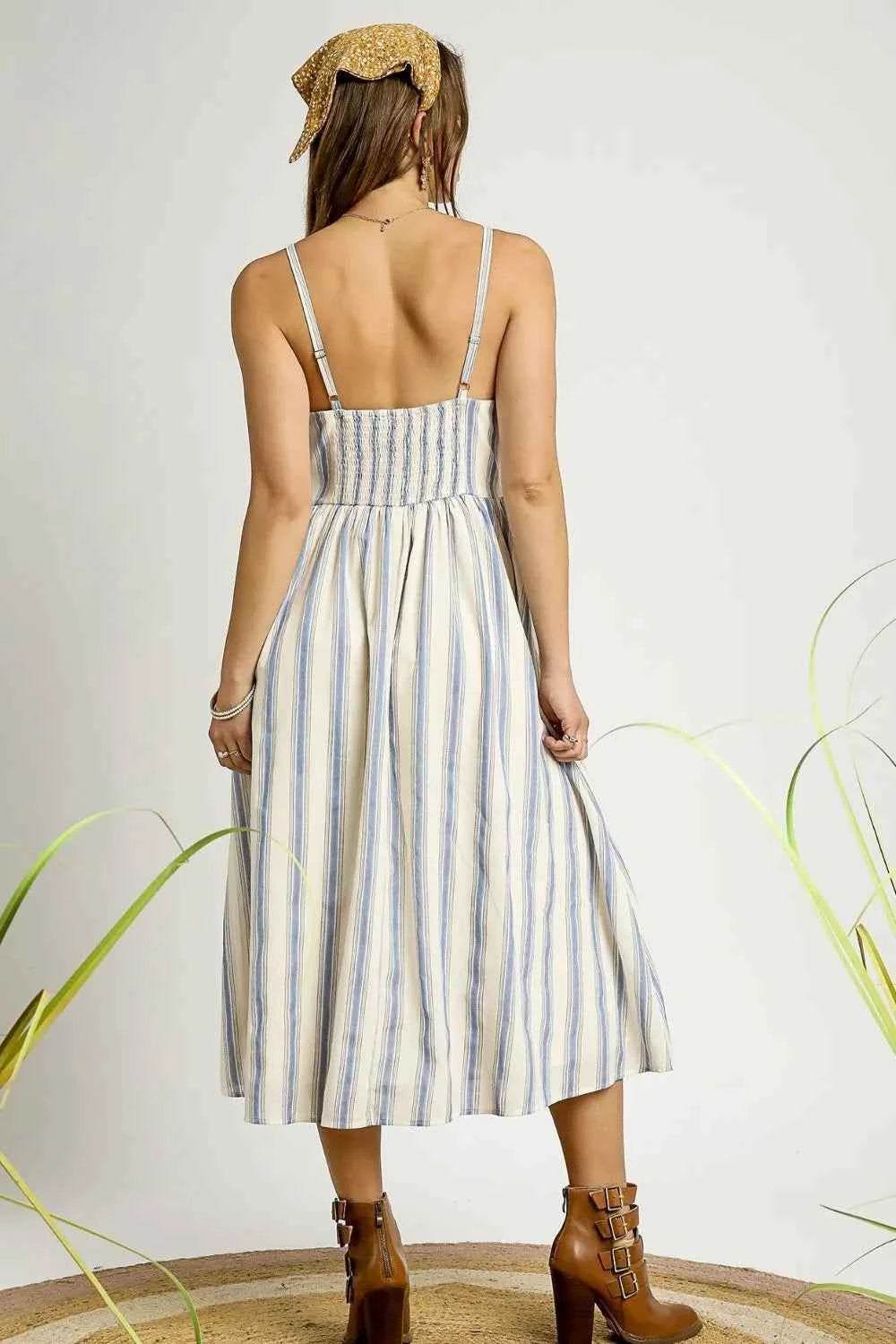 Umgee Striped Colorful Embroidered Trim Cami Dress Umgee Striped Colorful Embroidered Trim Cami Dress