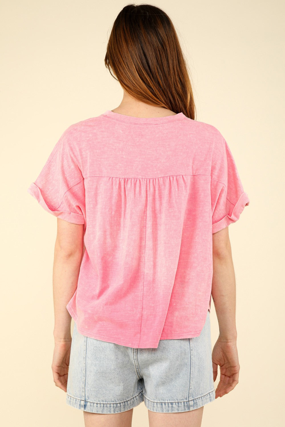 VERY J Nochted Short Sleeve Washed T-Shirt VERY J Nochted Short Sleeve Washed T-Shirt - TopFashionHQ