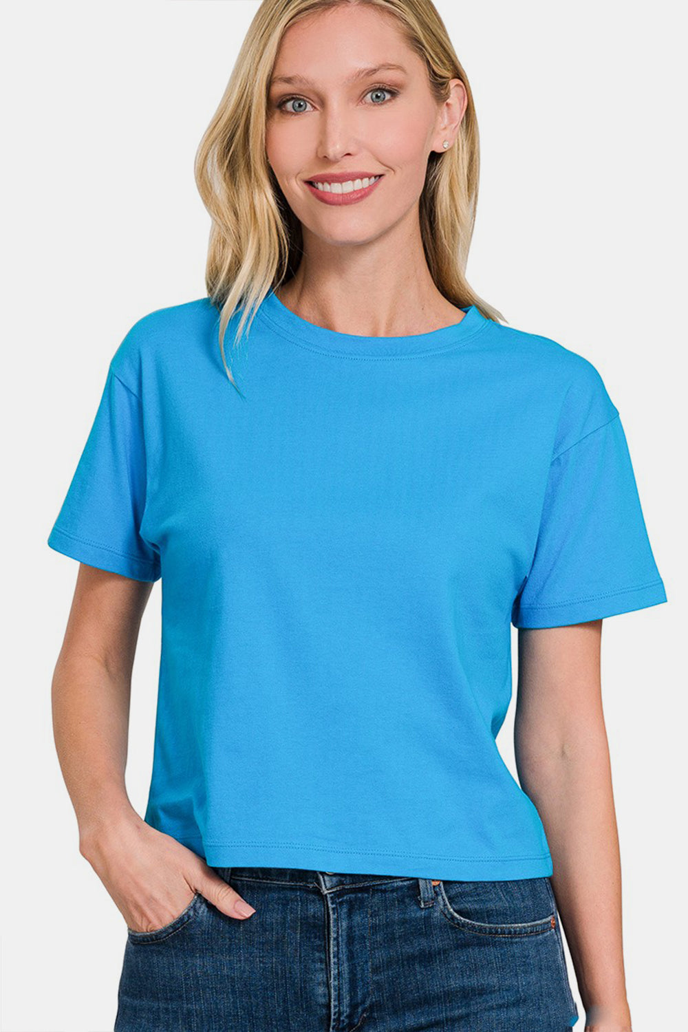 Zenana Round Neck Short Sleeve Cropped T-Shirt Zenana Round Neck Short Sleeve Cropped T-Shirt - TopFashionHQ