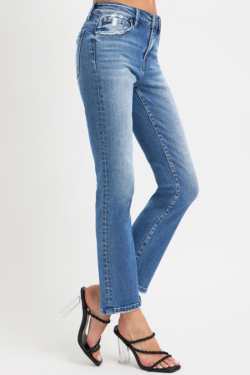 RISEN Full Size Mid Rise Ankle Straight Jeans with Pockets RISEN Full Size Mid Rise Ankle Straight Jeans with Pockets - TopFashionHQ
