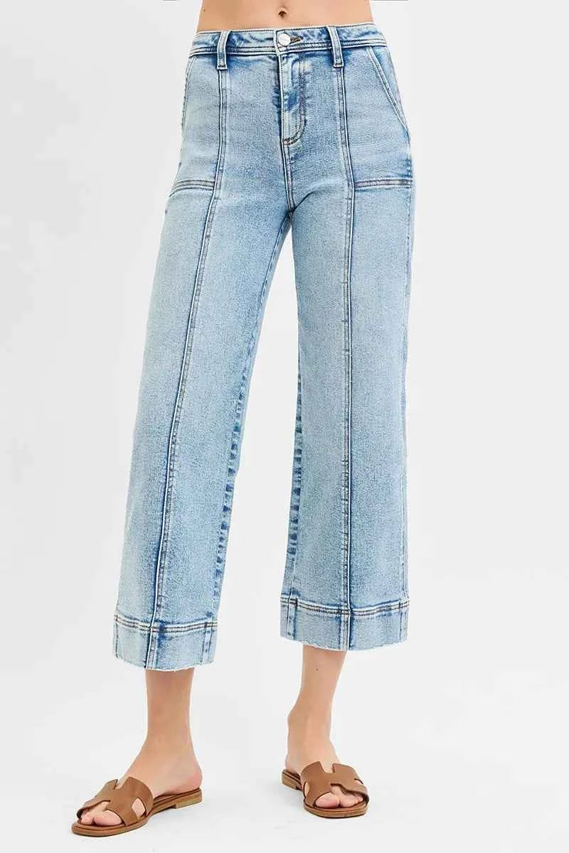 RISEN Full Size High Rise Crop Wide Front Seam Detailed Jeans Plus Size RISEN Full Size High Rise Crop Wide Front Seam Detailed Jeans Plus Size