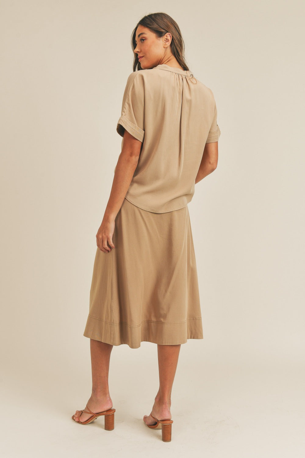 MABLE Short Sleeve Top and Button Down Midi Skirt Set MABLE Short Sleeve Top and Button Down Midi Skirt Set