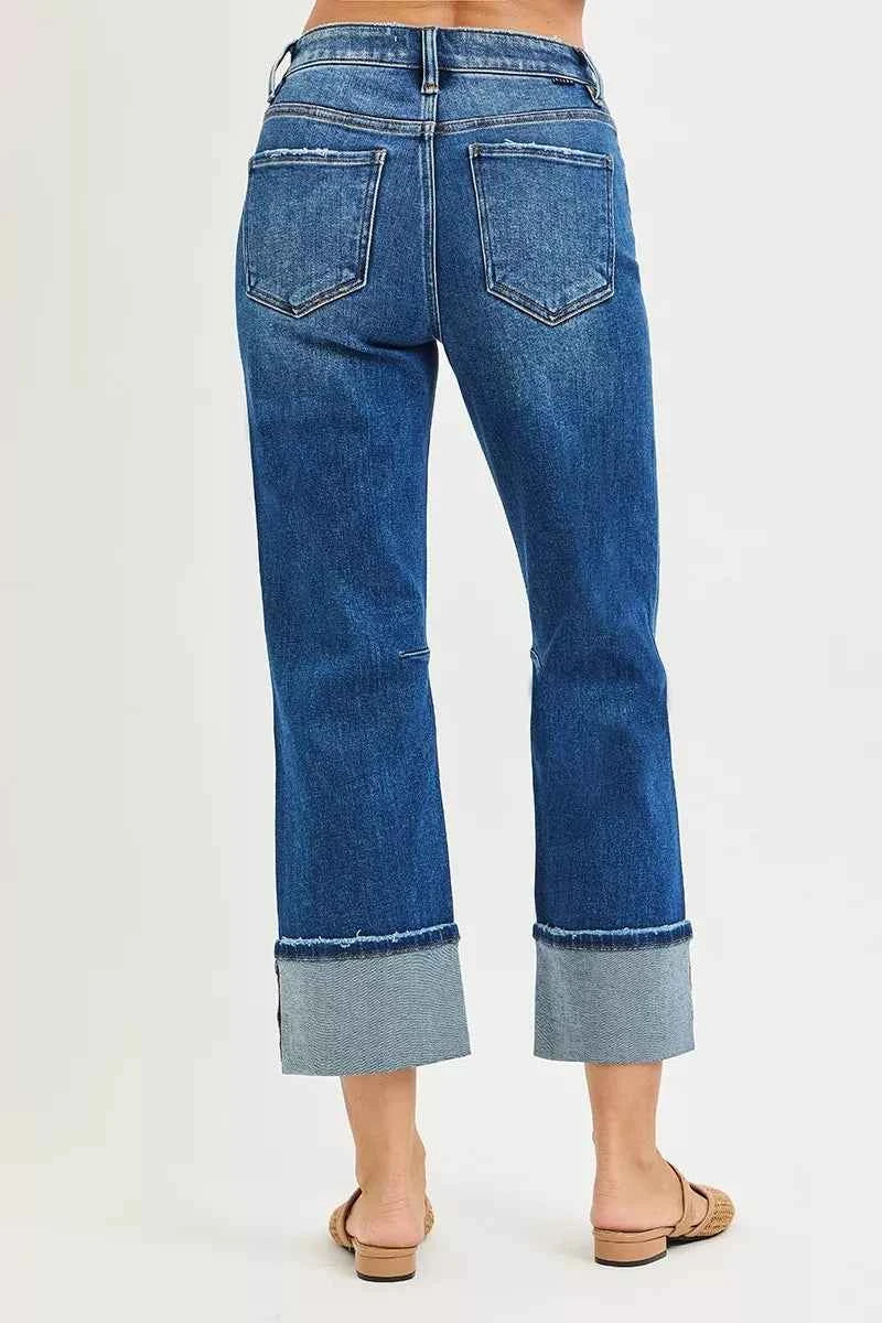 RISEN High Rise Straight Jeans with Distressed Hem RISEN High Rise Straight Jeans with Distressed Hem