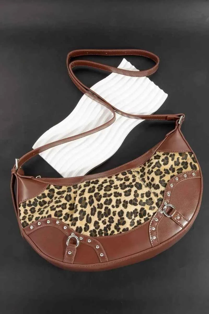 Fame Leopard Print Half Moon Shoulder Bag Fame Leopard Print Half Moon Shoulder Bag
