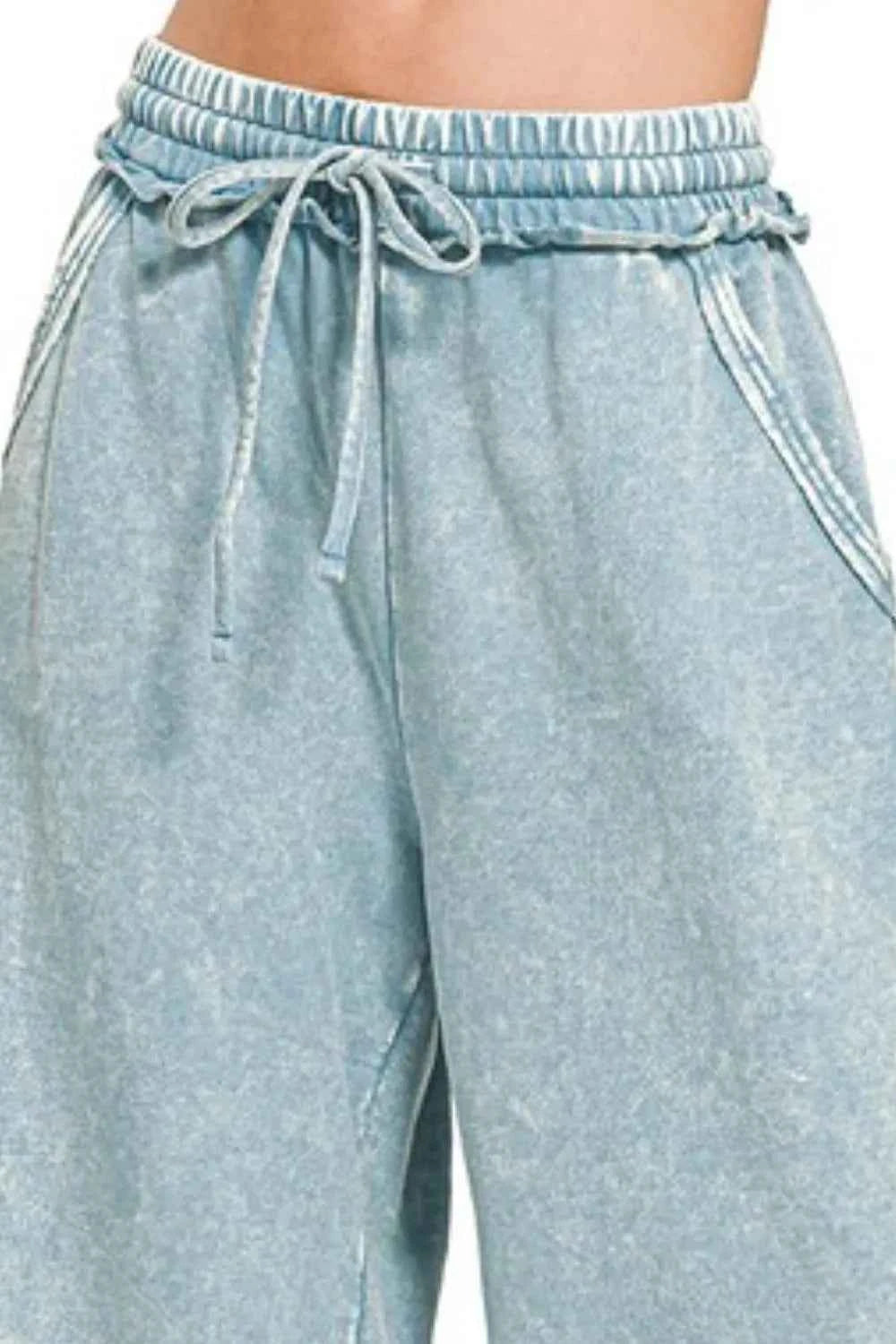 Zenana Washed French Terry Palazzo With Pockets Zenana Washed French Terry Palazzo With Pockets