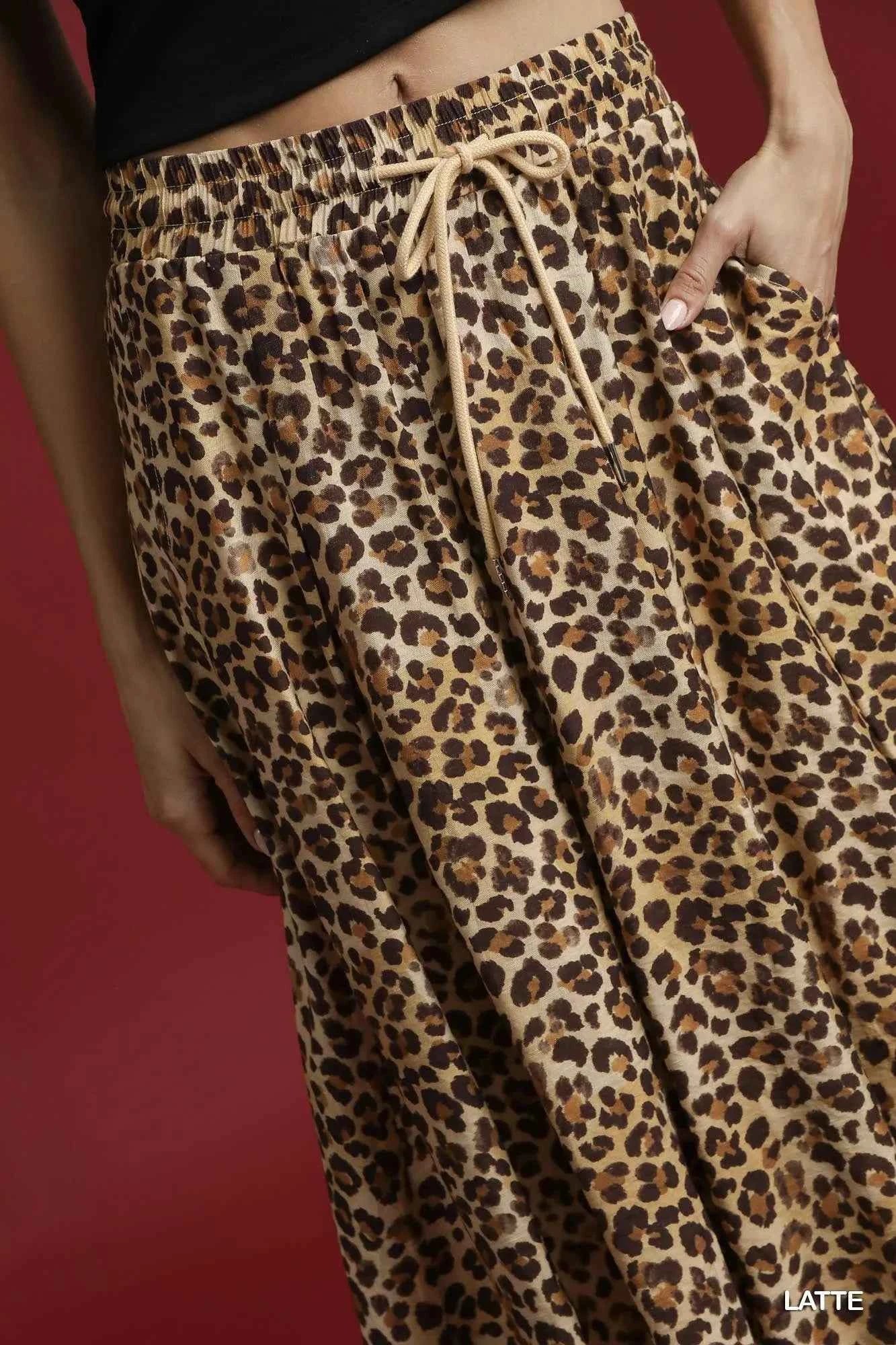 Umgee Drawstring Leopard Midi Skirt Umgee Drawstring Leopard Midi Skirt