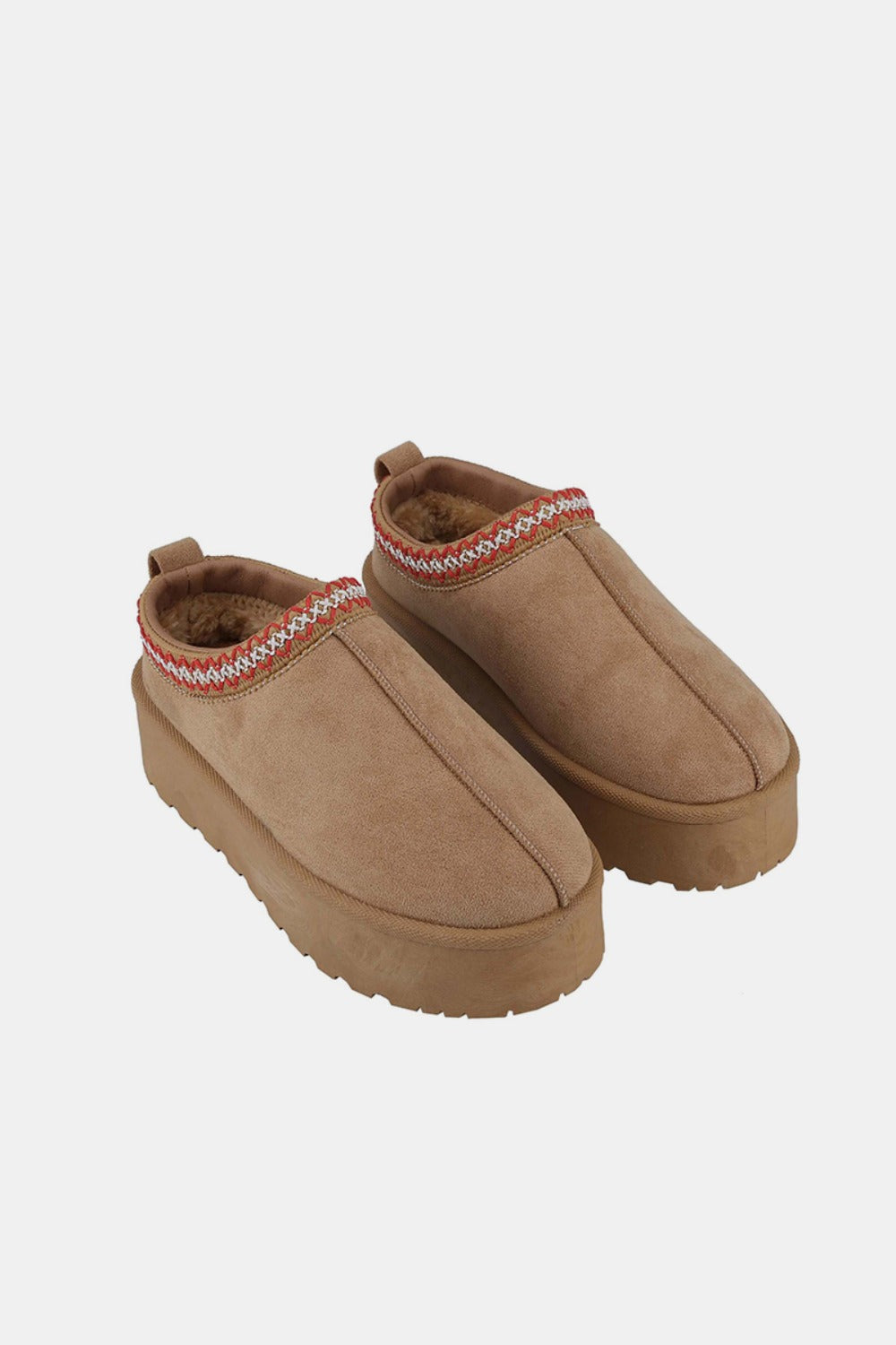 Weeboo Platform Embroidered Trim Slip-On Boots Weeboo Platform Embroidered Trim Slip-On Boots