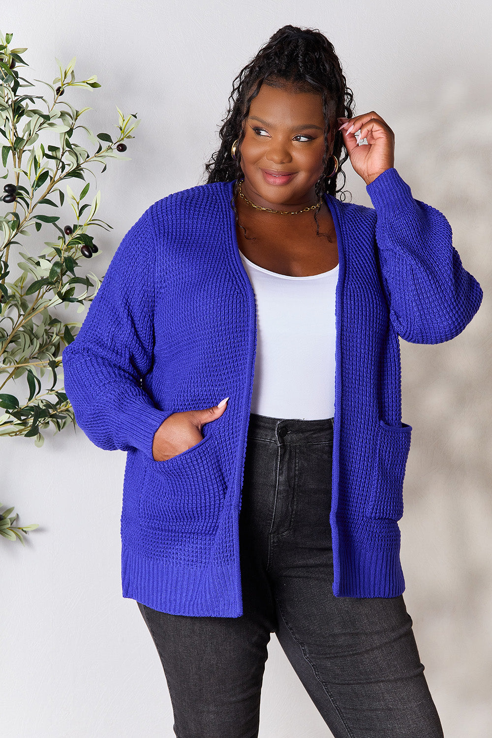 Zenana Full Size Waffle-Knit Open Front Cardigan Zenana Full Size Waffle-Knit Open Front Cardigan - TopFashionHQ