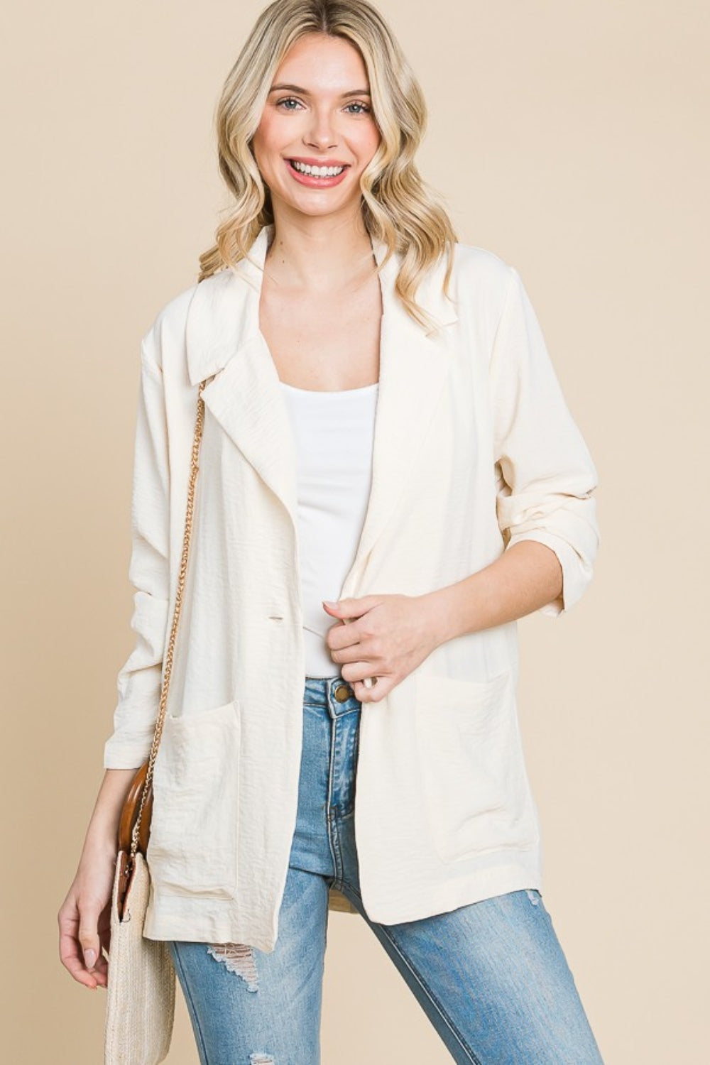 Culture Code One Button Long Sleeve Blazer with Pockets Culture Code One Button Long Sleeve Blazer with Pockets