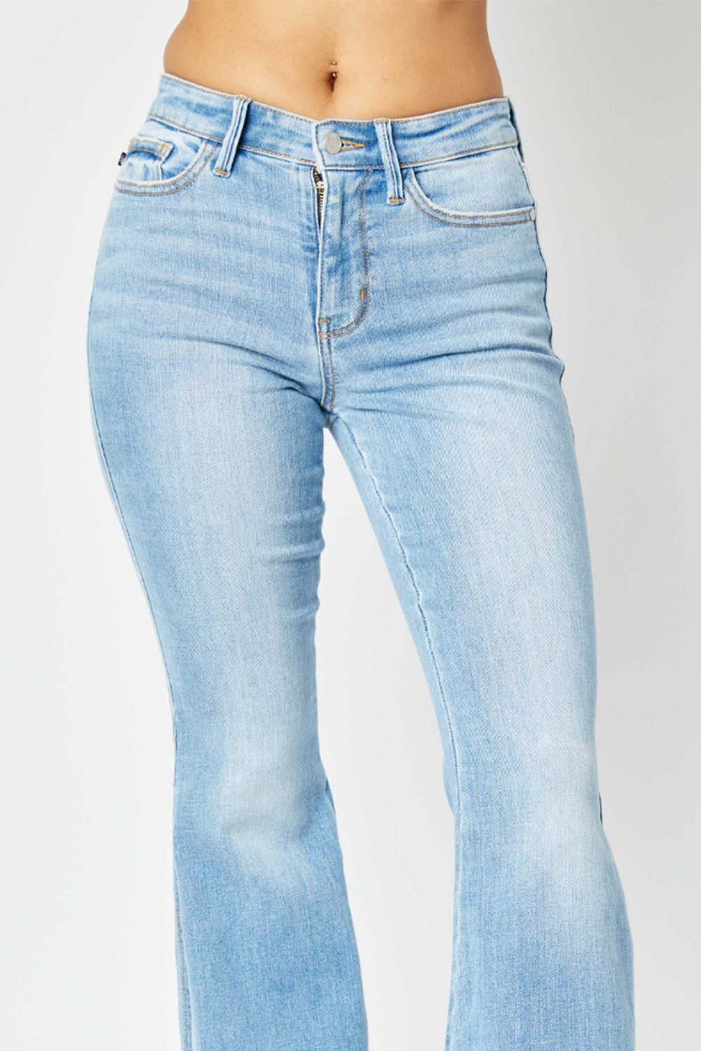 Judy Blue Full Size Mid Rise Raw Hem Slit Flare Jeans Judy Blue Full Size Mid Rise Raw Hem Slit Flare Jeans - TopFashionHQ