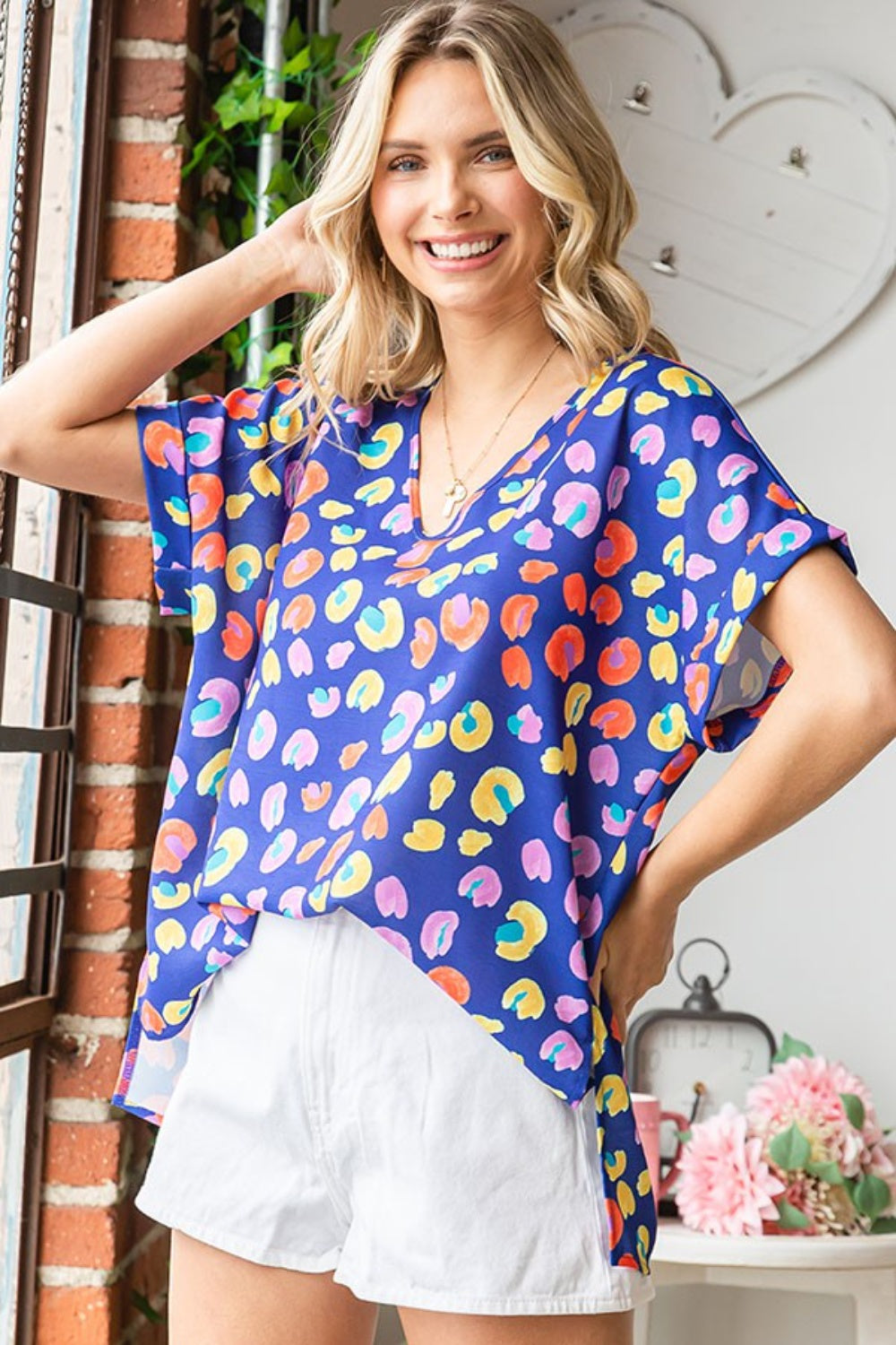 First Love Printed V-Neck Short Sleeve Blouse First Love Printed V-Neck Short Sleeve Blouse - TopFashionHQ