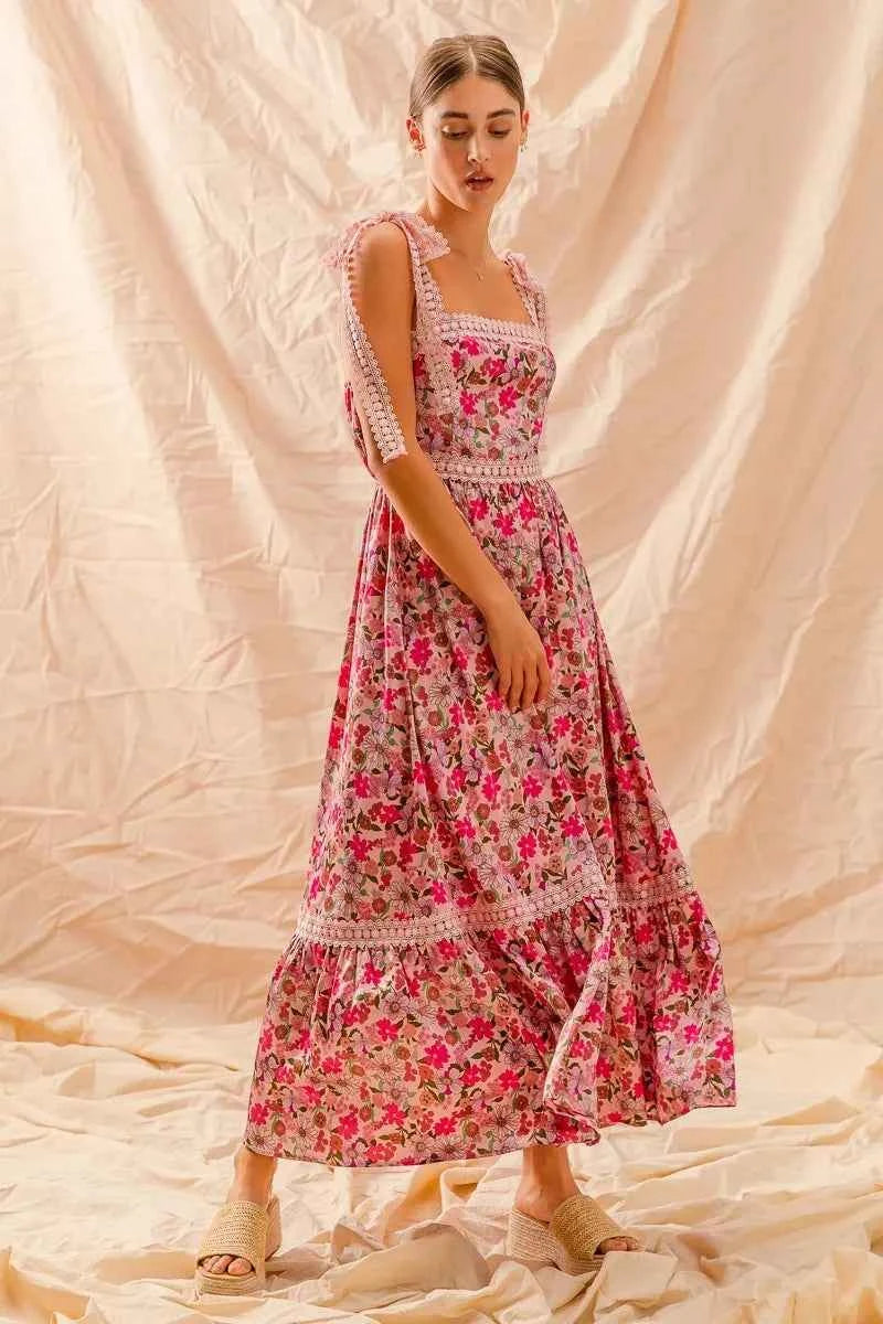 SO ME Floral Maxi Dress With Ribbon Tie Lace Strap SO ME Floral Maxi Dress With Ribbon Tie Lace Strap