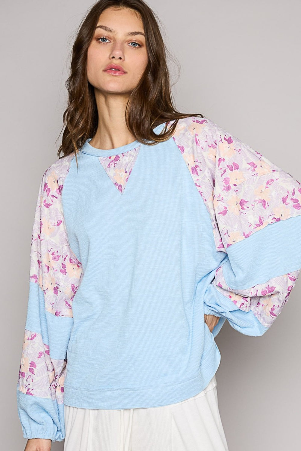 POL Round Neck Balloon Floral Long Sleeve Top POL Round Neck Balloon Floral Long Sleeve Top - TopFashionHQ