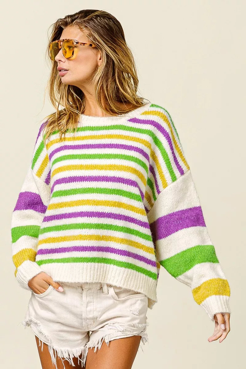 BiBi Mardi Gras Colors Stripe Comfy Sweater fc53357384784f1d8d118e88b6eed8b3-Max-Origin