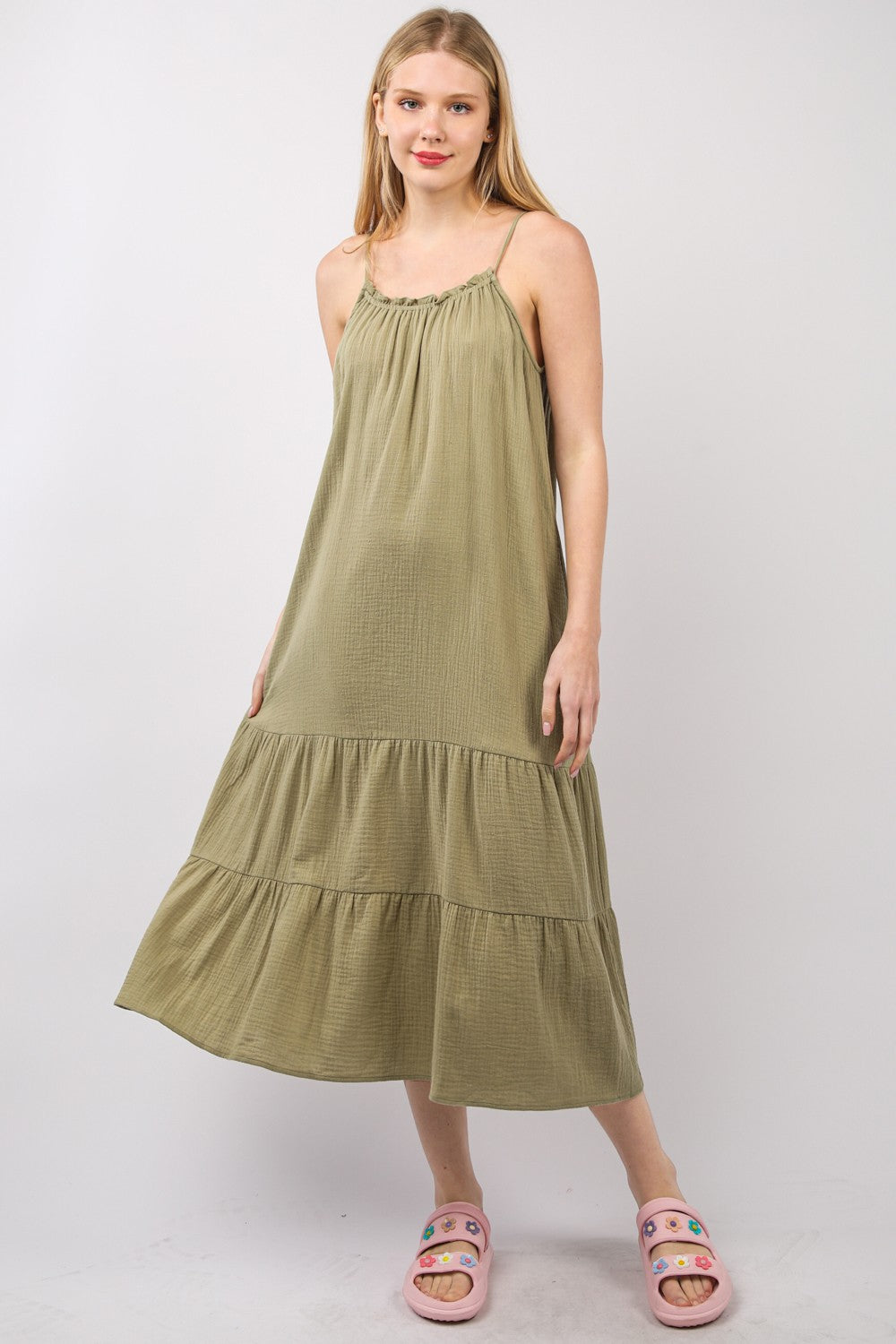 VERY J Ruffled A-Line Midi Cami Dress VERY J Ruffled A-Line Midi Cami Dress - TopFashionHQ