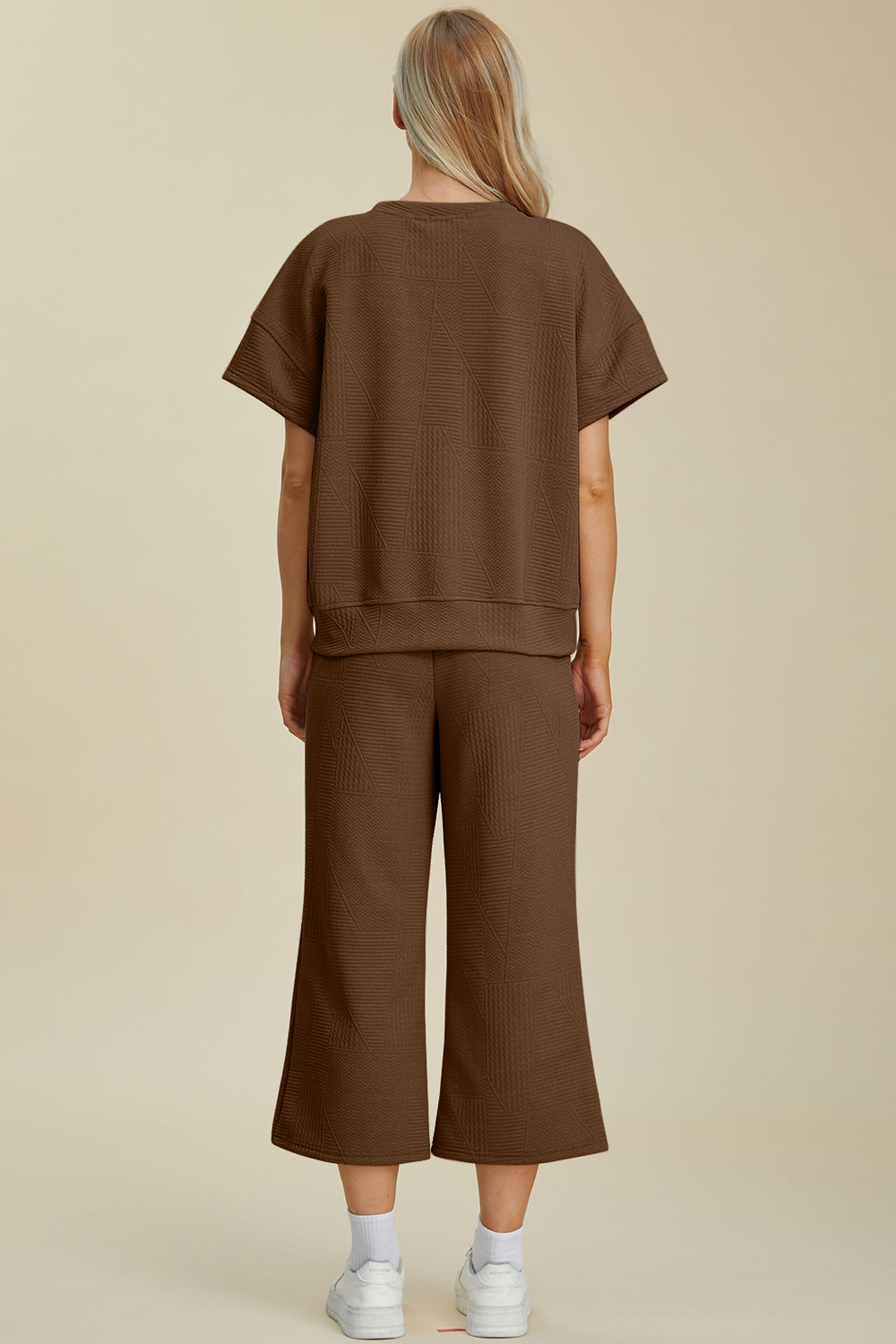 Double Take Full Size Texture Round Neck Top and Pants Set Double Take Full Size Texture Round Neck Top and Pants Set