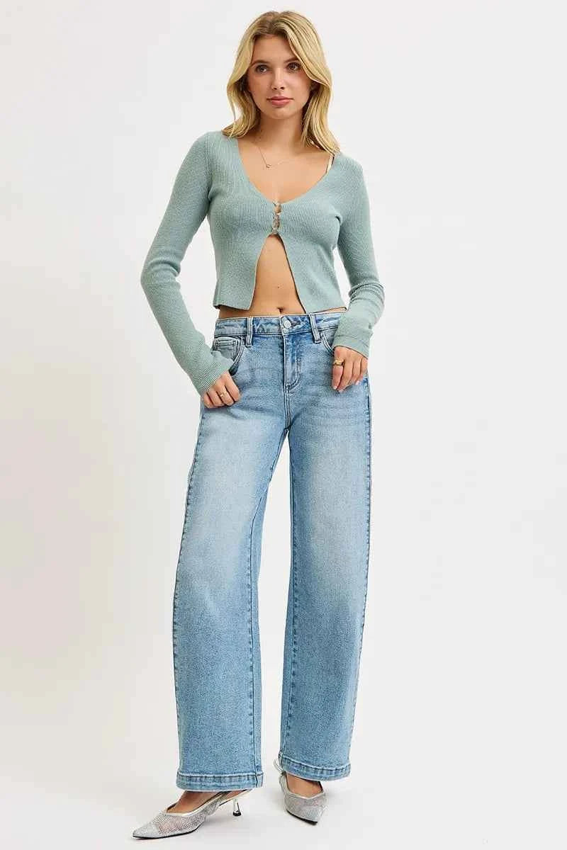 RISEN Mid Rise Wide Barrel Transferable Leg Snap Jeans RISEN Mid Rise Wide Barrel Transferable Leg Snap Jeans