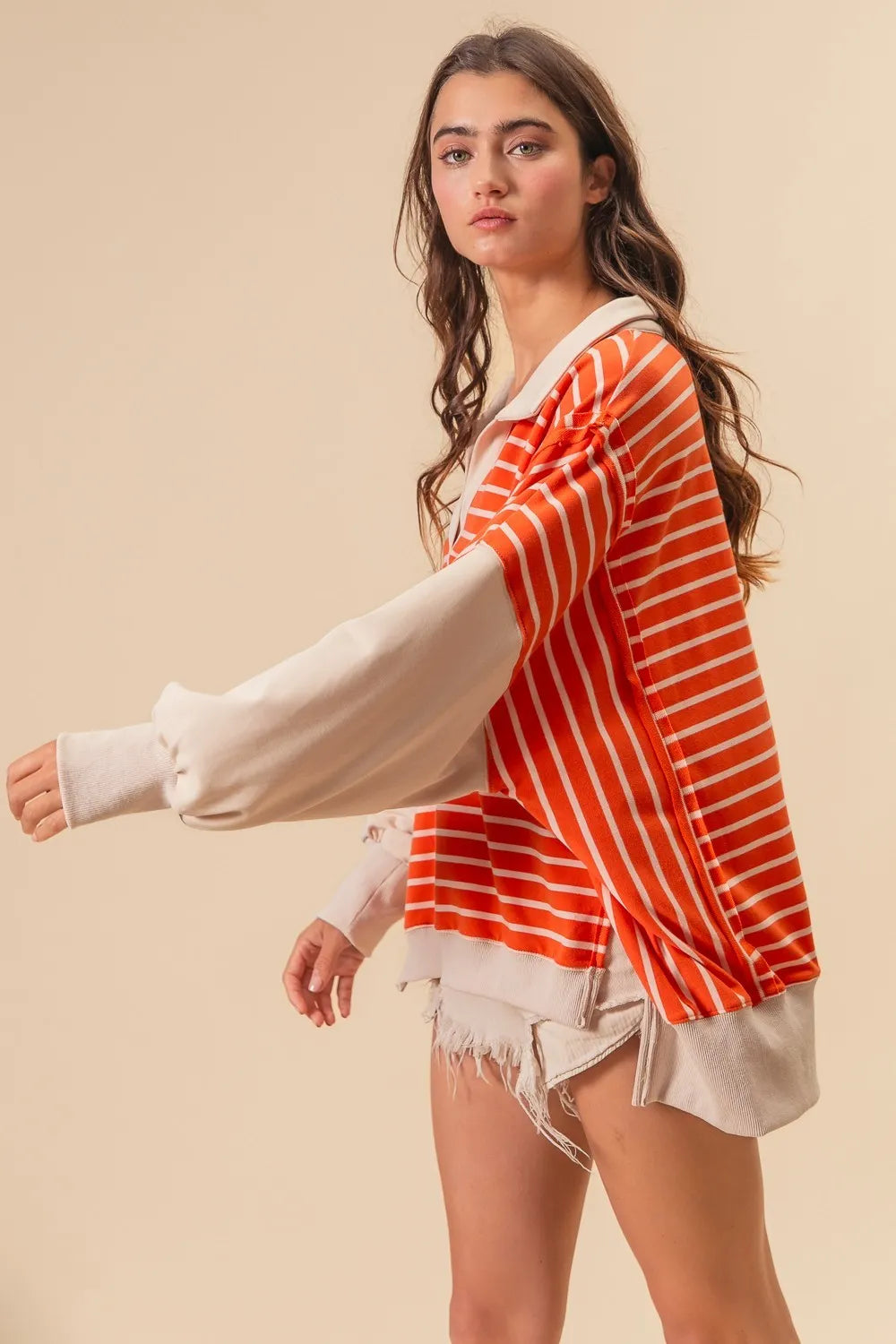 BiBi Stripe Knit Loose Fit Top With Cut Edge Detail fd422b554aea4f989581658d37cc7948-Max-Origin