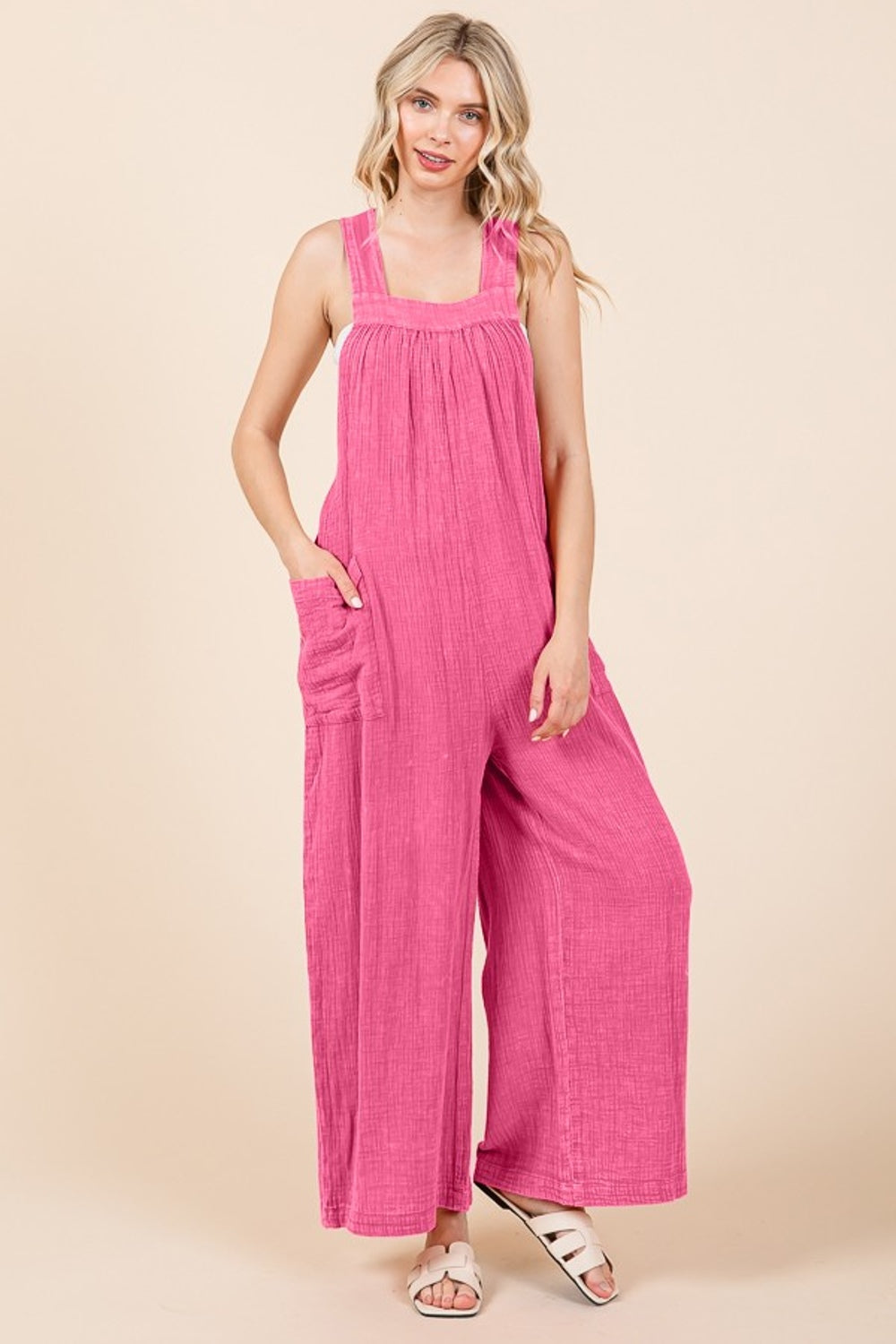 Culture Code Full Size Pocketed Sleeveless Wide Leg Overalls Culture Code Full Size Pocketed Sleeveless Wide Leg Overalls - TopFashionHQ