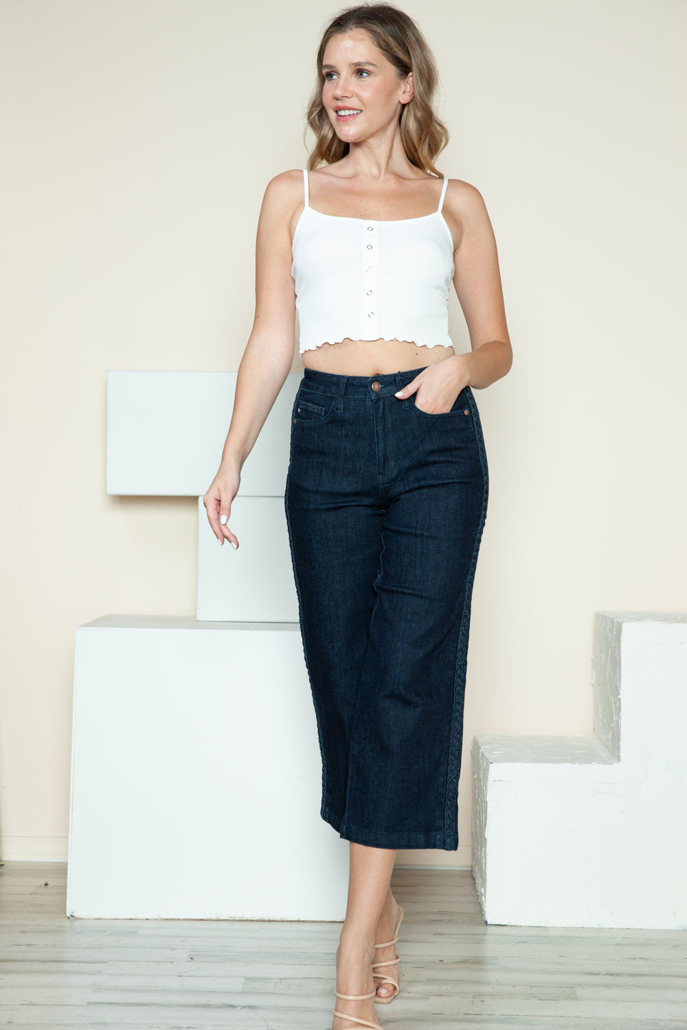 Judy Blue Full Size Side Seam Braid Detail Crop Wide Leg Jeans Judy Blue Full Size Side Seam Braid Detail Crop Wide Leg Jeans