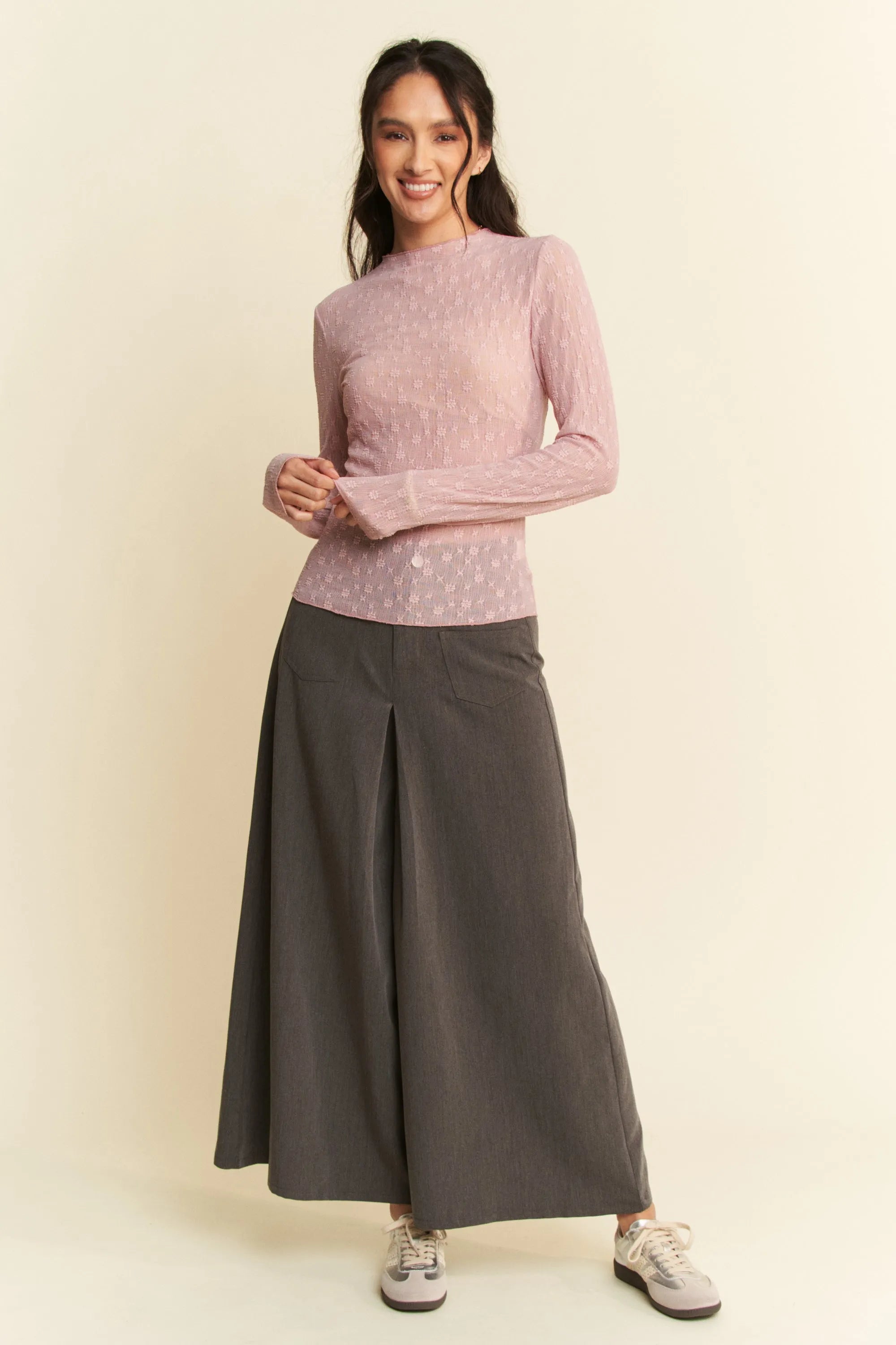 Davi & Dani Long Sleeve Sheer Small Embroidered Bows Lace Top fd96046563bf46a7a9fffcd1ba0b64c1-Max-Origin