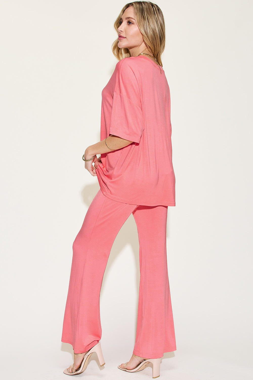 Basic Bae Full Size Bamboo Drop Shoulder T-Shirt and Flare Pants Set Basic Bae Full Size Bamboo Drop Shoulder T-Shirt and Flare Pants Set
