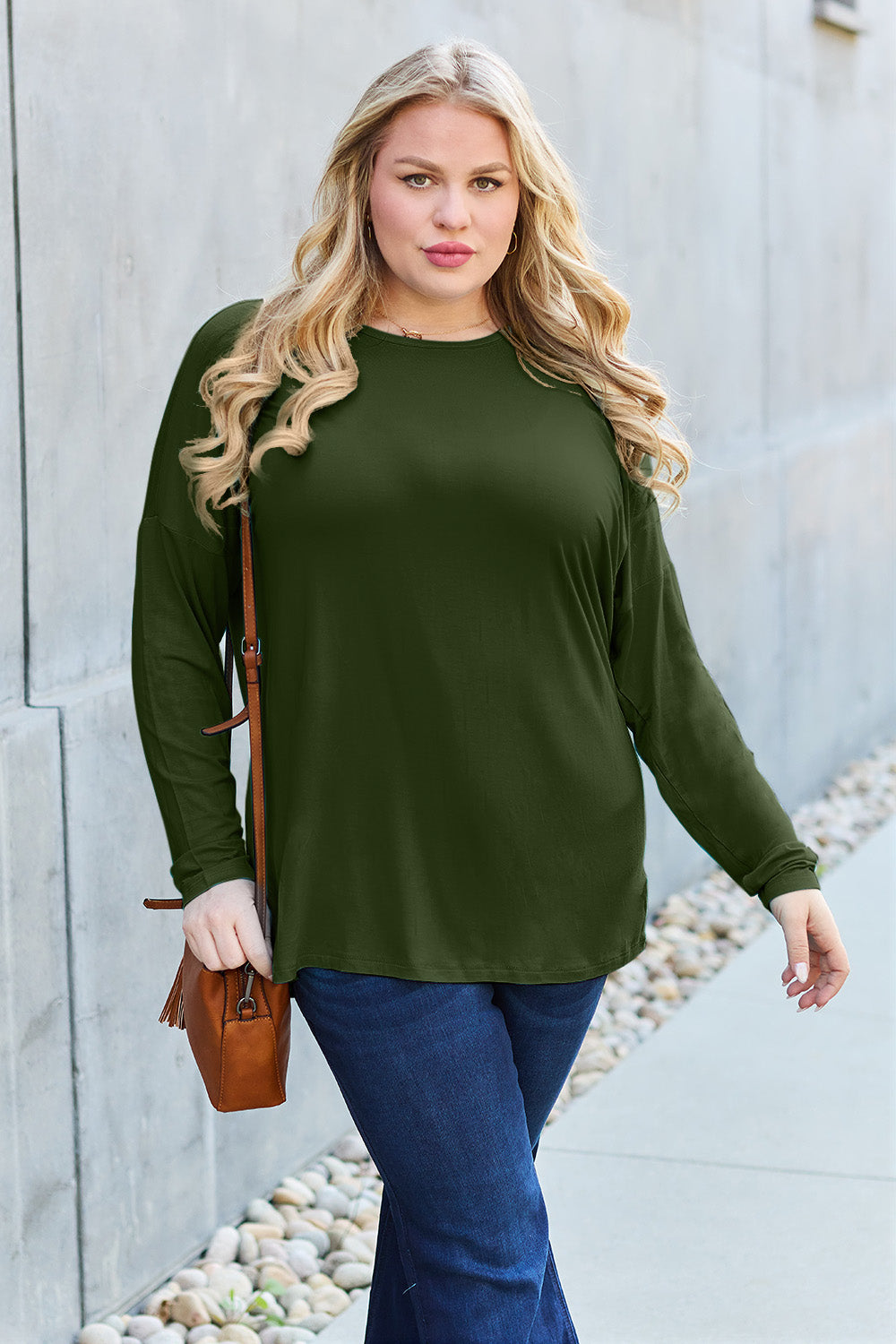 Basic Bae Full Size Round Neck Dropped Shoulder T-Shirt Basic Bae Full Size Round Neck Dropped Shoulder T-Shirt - TopFashionHQ