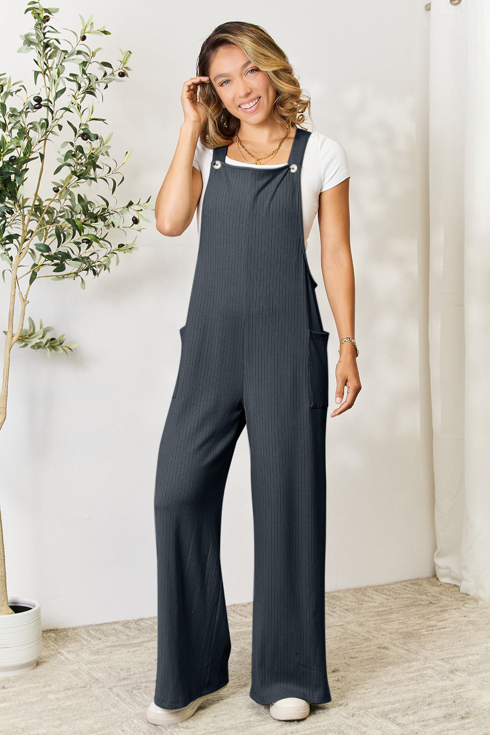 Double Take Full Size Wide Strap Overall with Pockets Double Take Full Size Wide Strap Overall with Pockets - TopFashionHQ