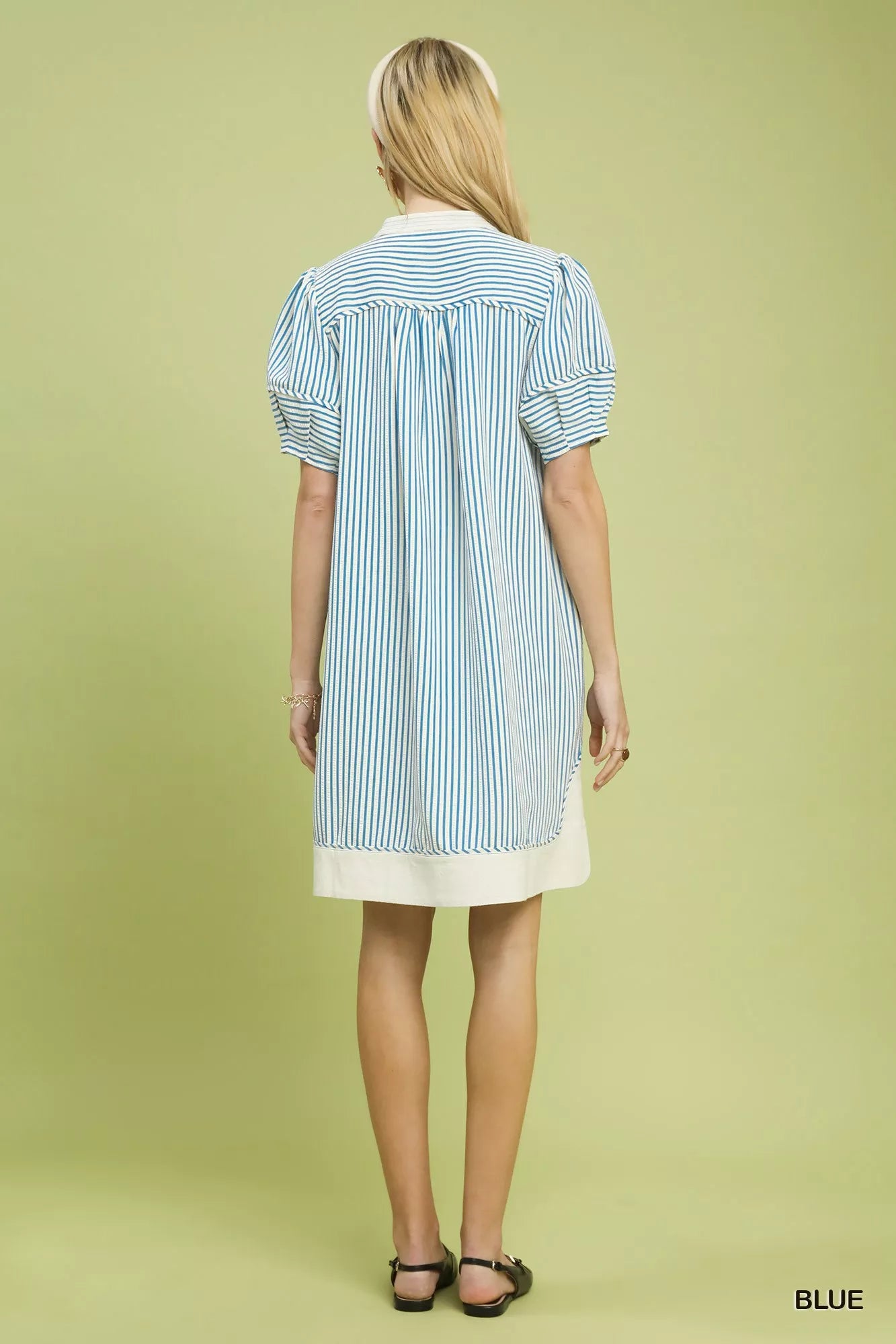 Umgee Pinstripe Shift Dress with Contrast Trim fe738a55-813f-4039-ba8d-2617b4ca8f37-Max-Origin