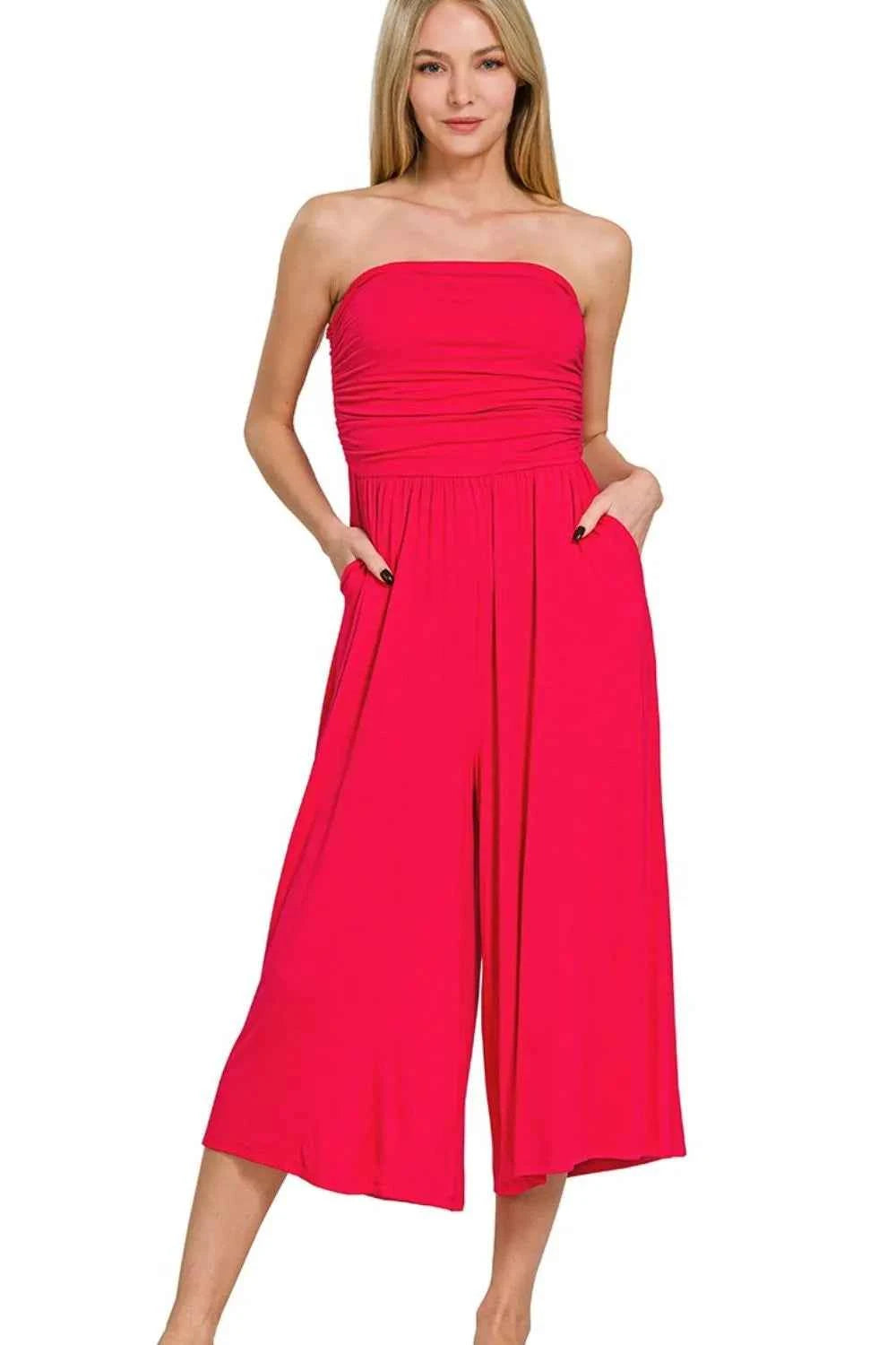 Zenana Double Layered Strapless Tube Top Jumpsuit Zenana Double Layered Strapless Tube Top Jumpsuit